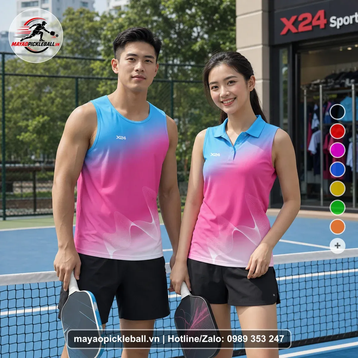 Bộ Quần Áo Pickleball PND-PB-516 Xanh Cyan Hồng Magenta Xanh Tím Nhạt