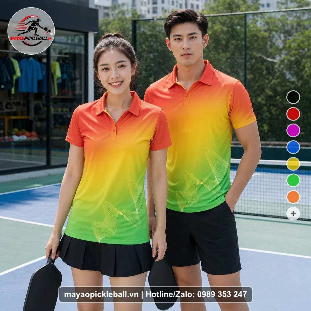 Bộ Quần Áo Pickleball PND-PB-518 Đỏ Cam Vàng Xanh Lá
