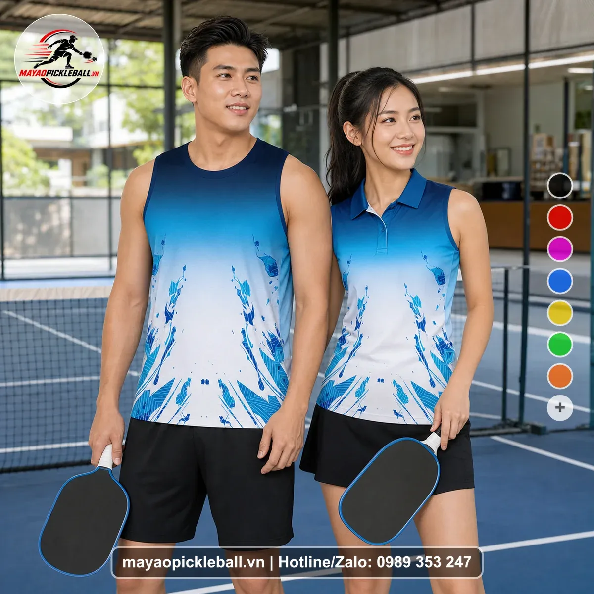 Bộ Quần Áo Pickleball PND-PB-522 Xanh Navy Xanh Cyan Trắng