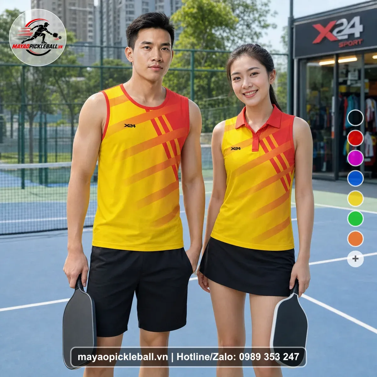 Bộ Quần Áo Pickleball PND-PB-526 Vàng Đỏ Cam