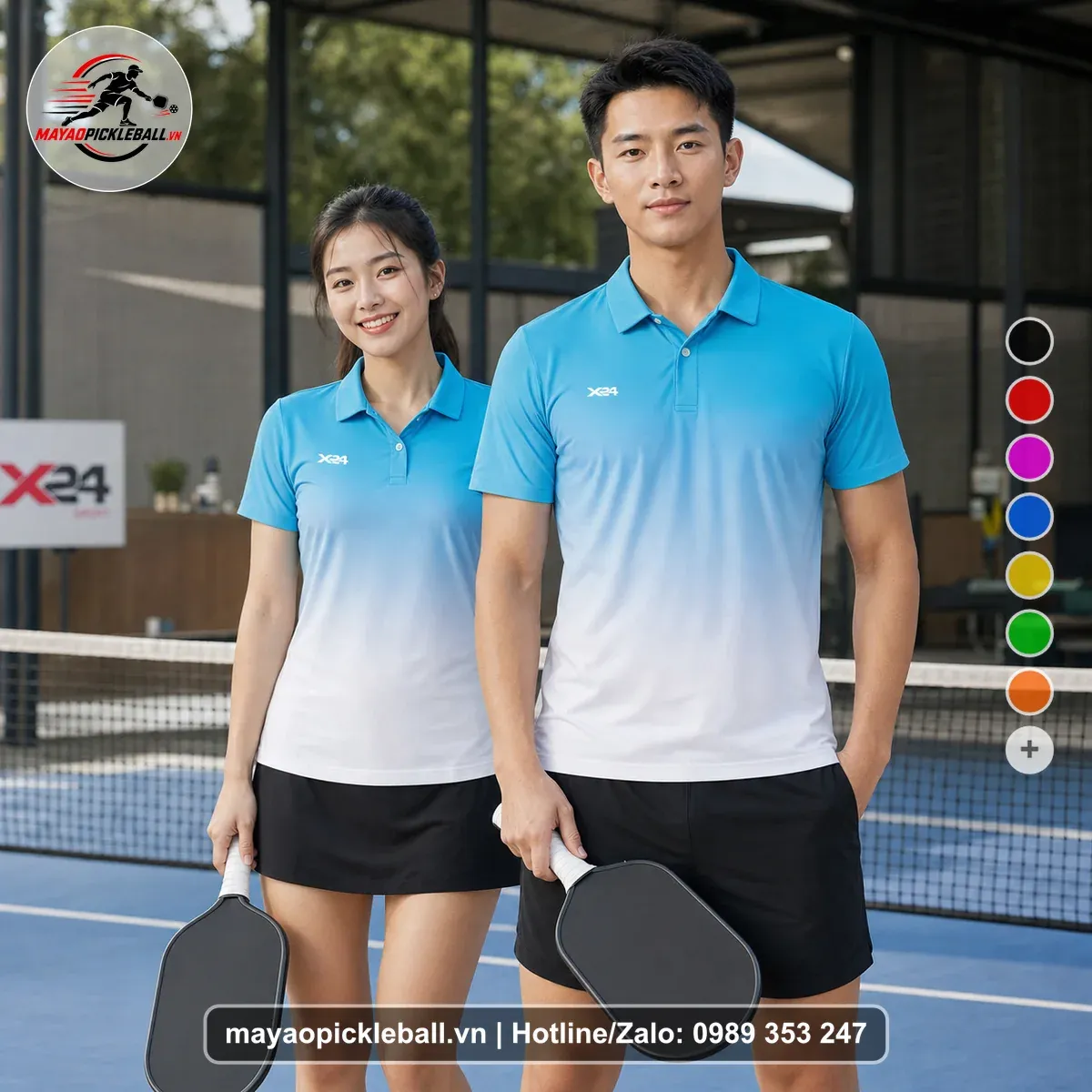 Bộ Quần Áo Pickleball PND-PB-528 Trắng Xanh Cyan Xanh Da Trời