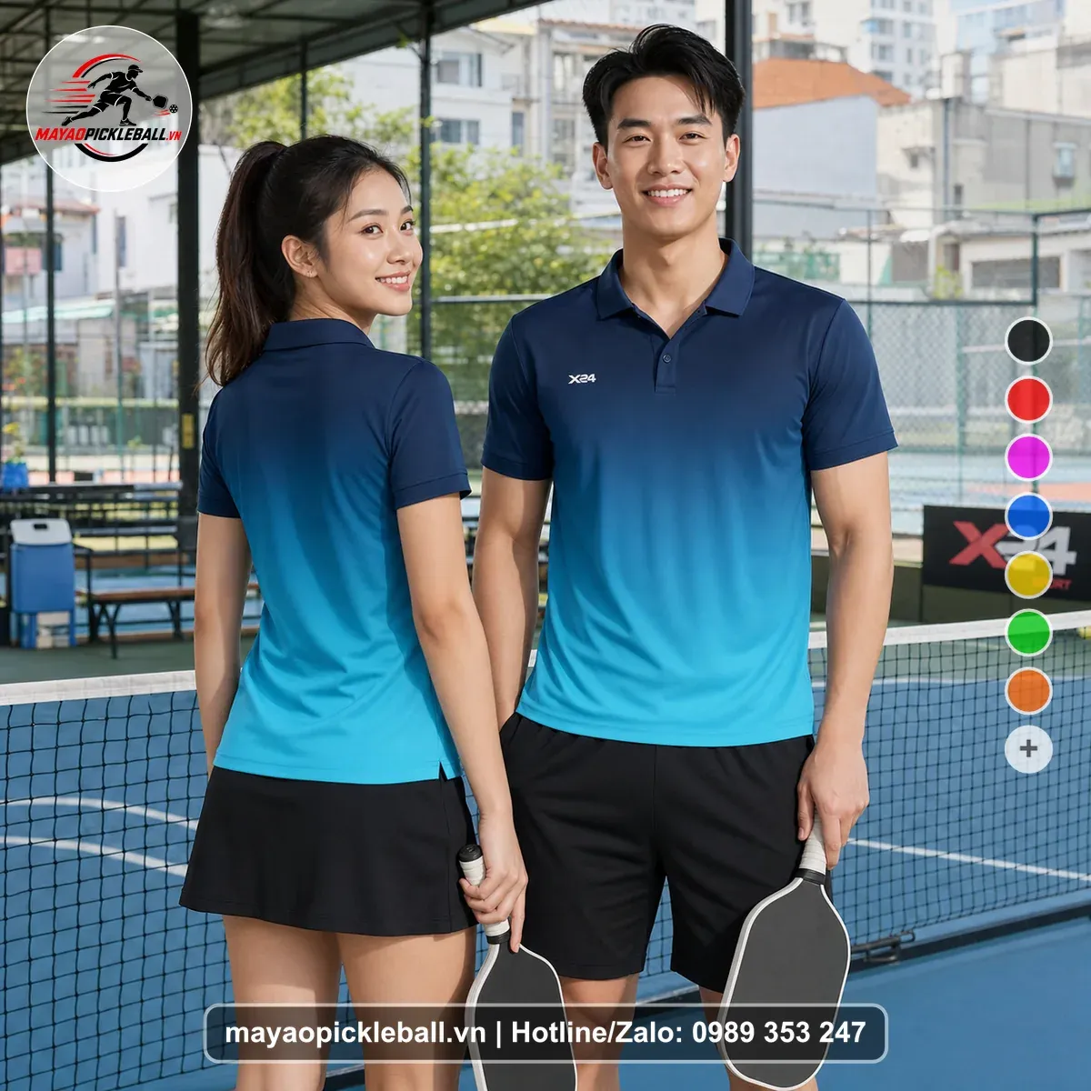 Bộ Quần Áo Pickleball PND-PB-529 Tím Than Xanh Teal Xanh Cyan