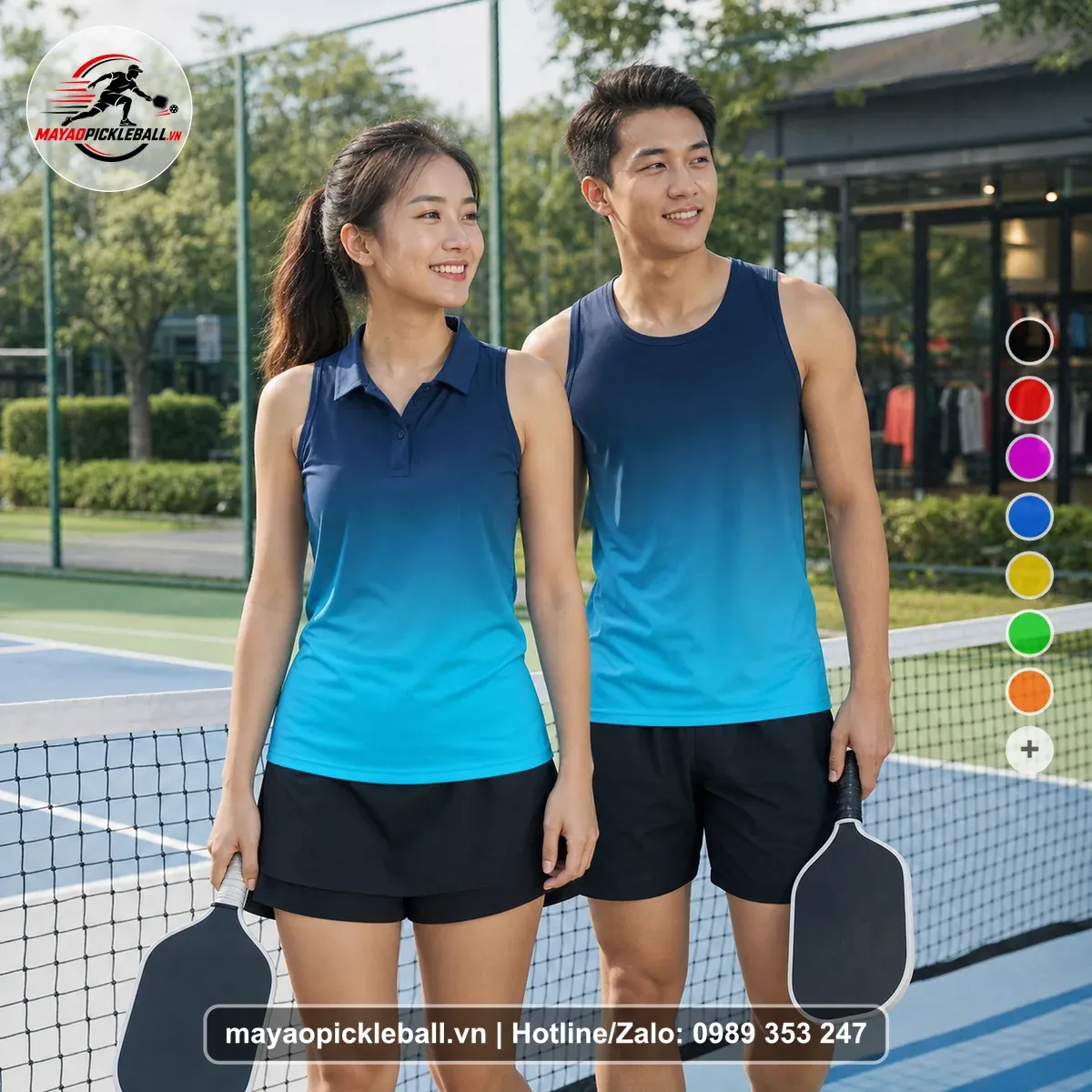 Bộ Quần Áo Pickleball PND-PB-529 Tím Than Xanh Teal Xanh Cyan
