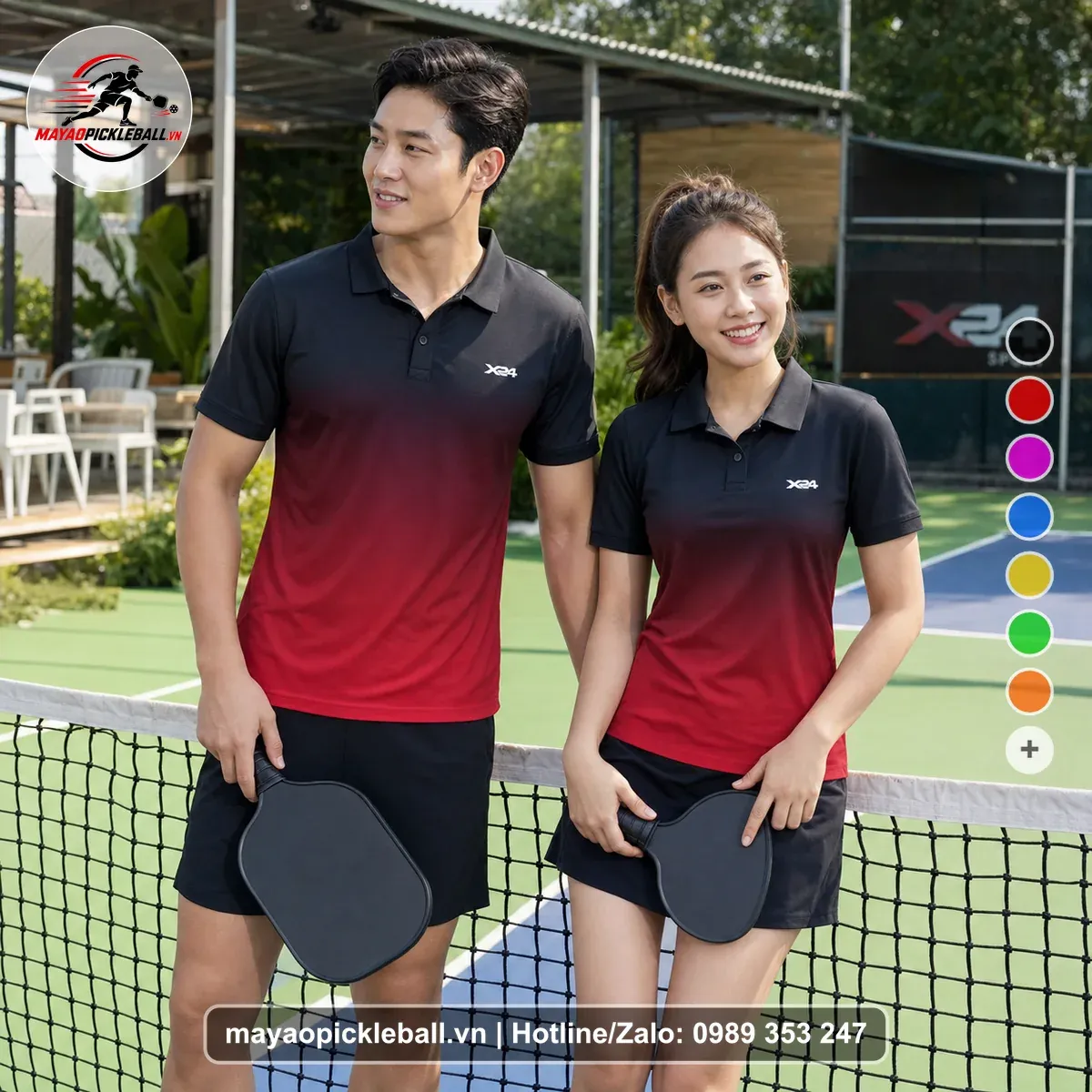 Bộ Quần Áo Pickleball PND-PB-530 Đen Đỏ Burgundy Đỏ Ruby