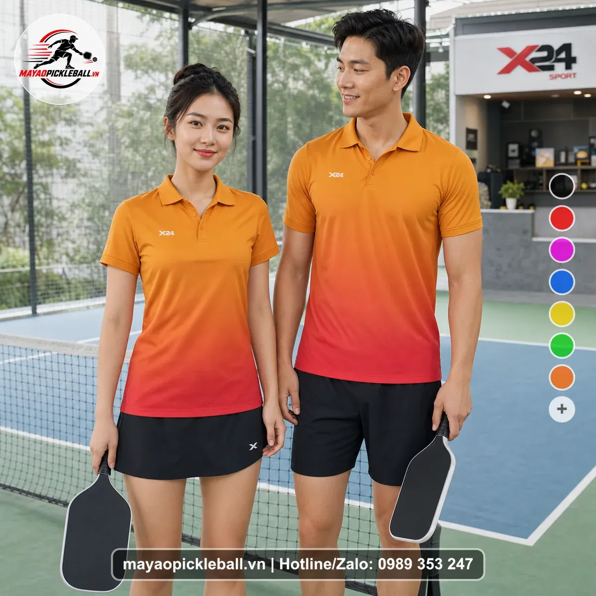 Bộ Quần Áo Pickleball PND-PB-531 Cam Đỏ Hồng Đỏ