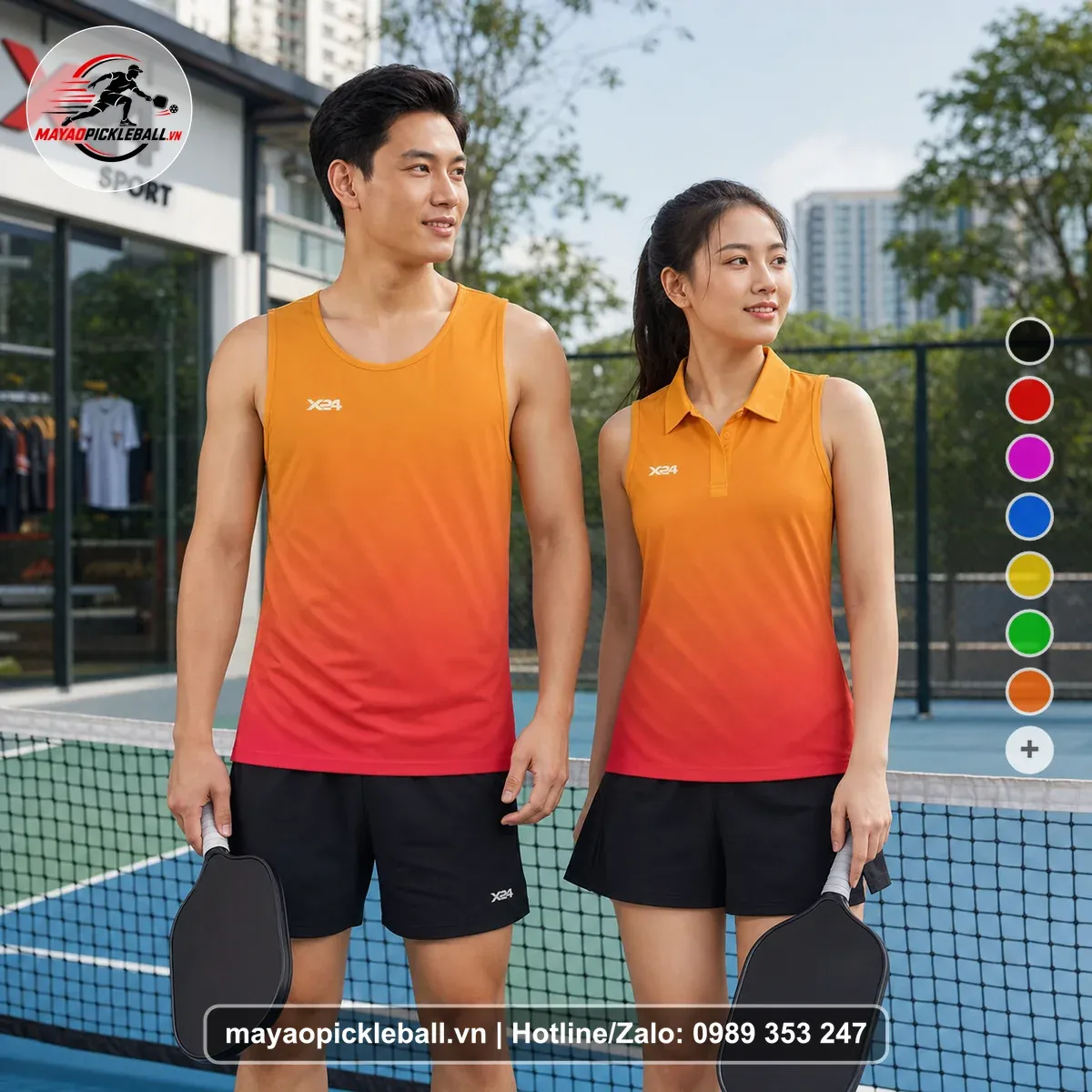 Bộ Quần Áo Pickleball PND-PB-531 Cam Đỏ Hồng Đỏ