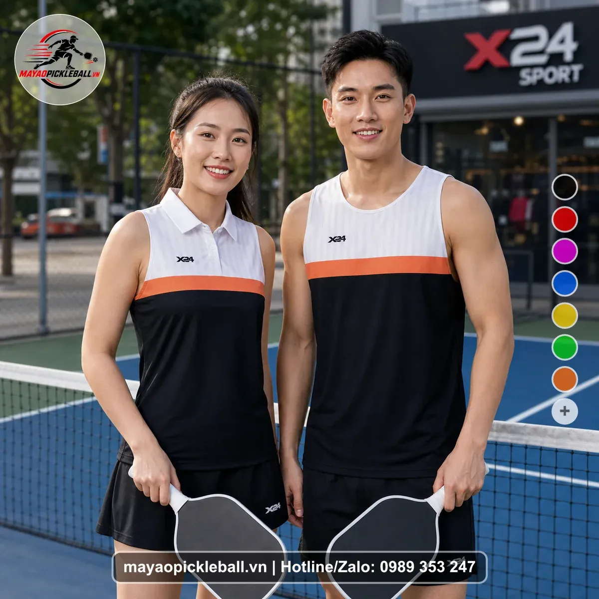 Bộ Quần Áo Pickleball PND-PB-534 Đen Trắng Cam