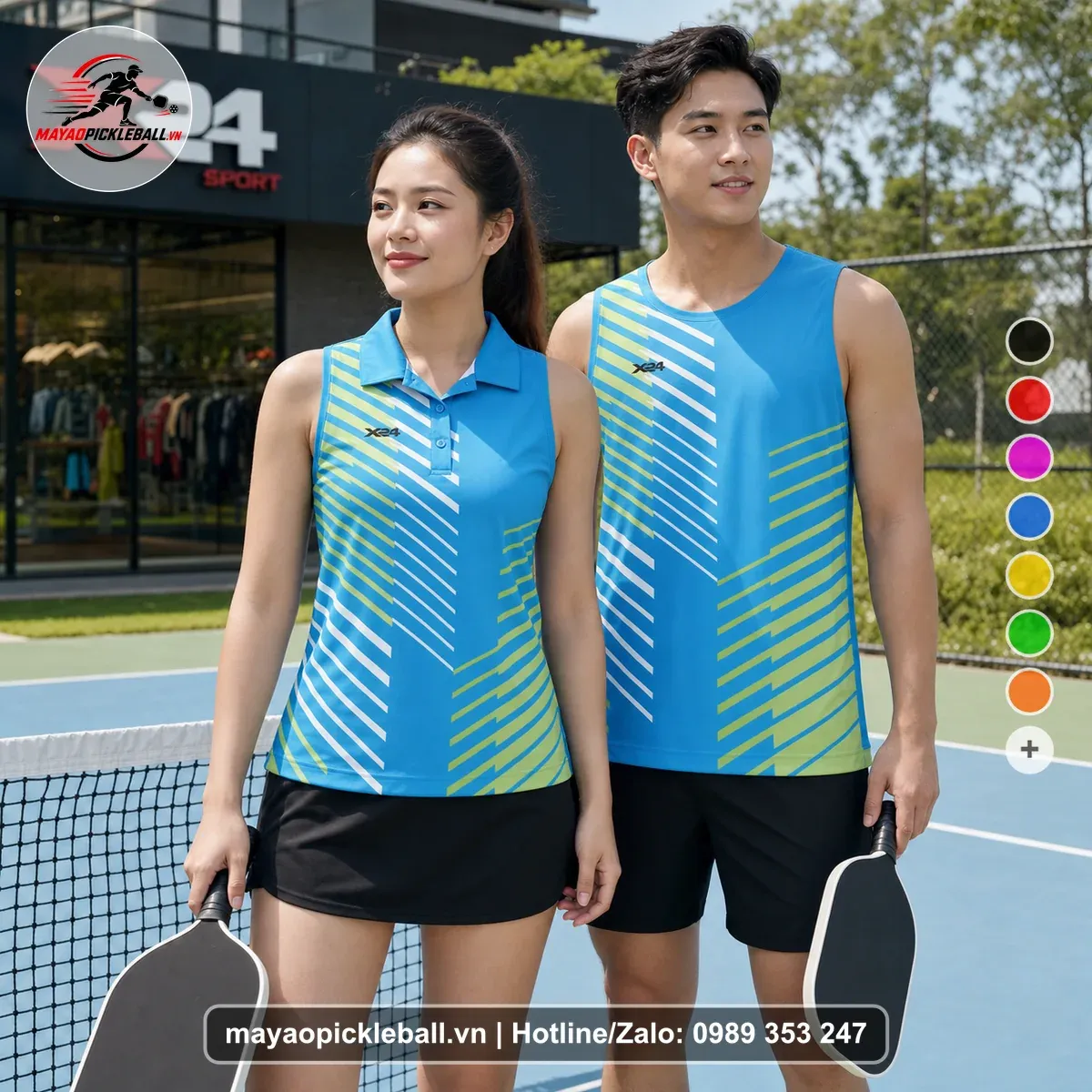 Bộ Quần Áo Pickleball PND-PB-536 Xanh Ya Trắng Xanh Lá Nhạt