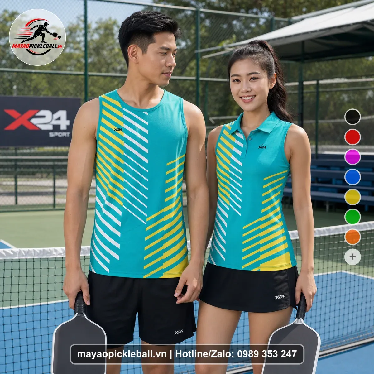 Bộ Quần Áo Pickleball PND-PB-537 Xanh Ngọc Vàng Trắng