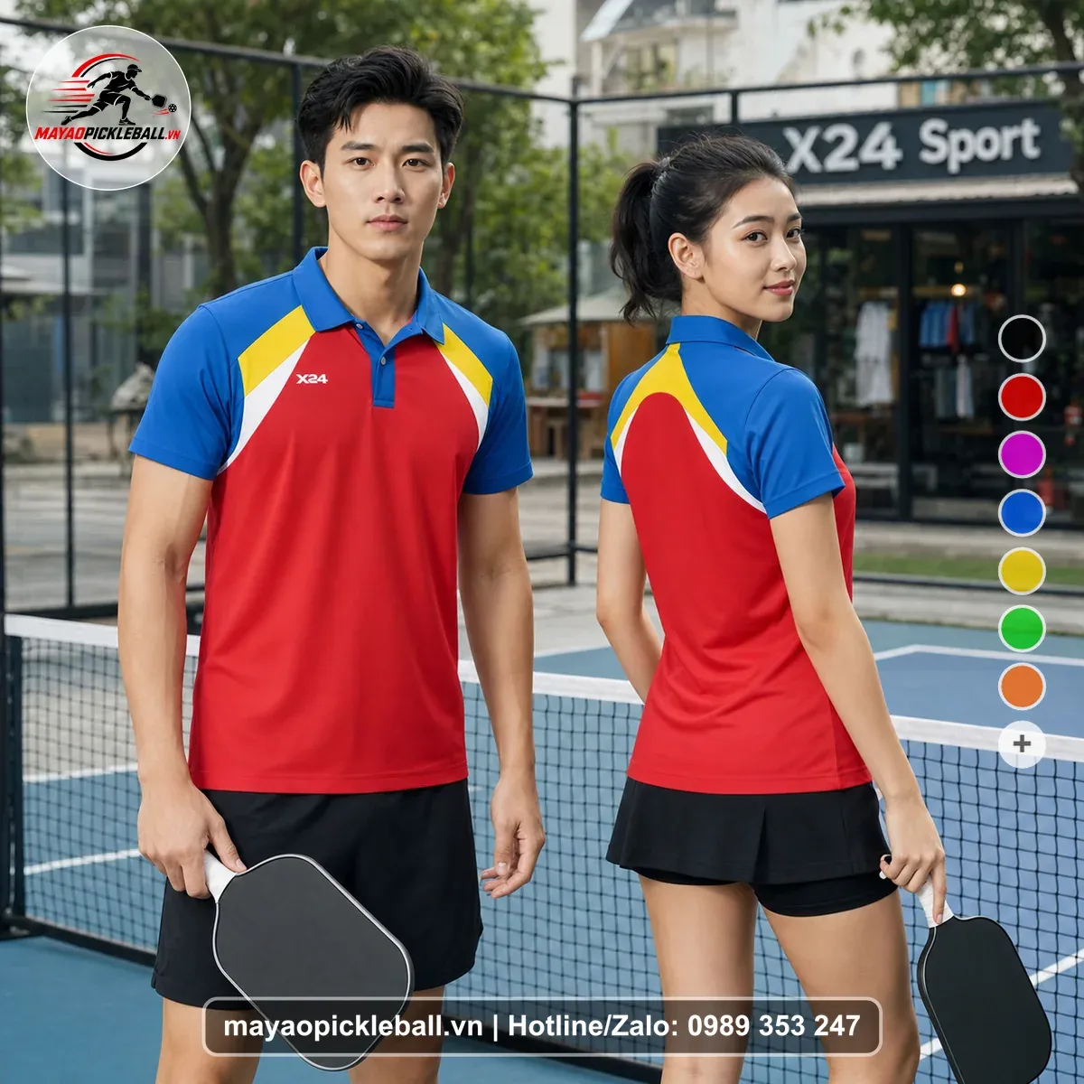 Bộ Quần Áo Pickleball PND-PB-542 Đỏ Xanh Dương Vàng
