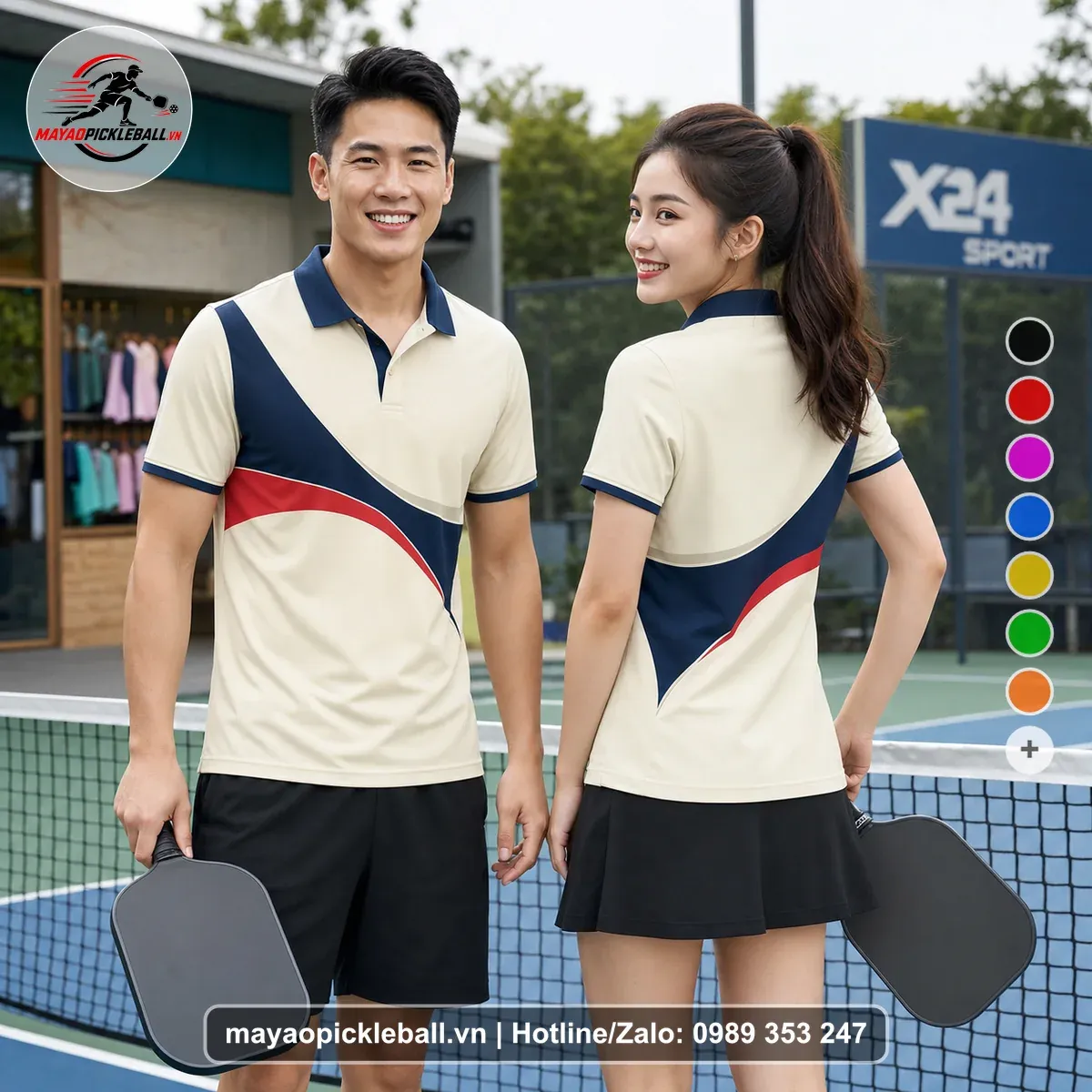 Bộ Quần Áo Pickleball PND-PB-545 Kem Xanh Navy Đỏ
