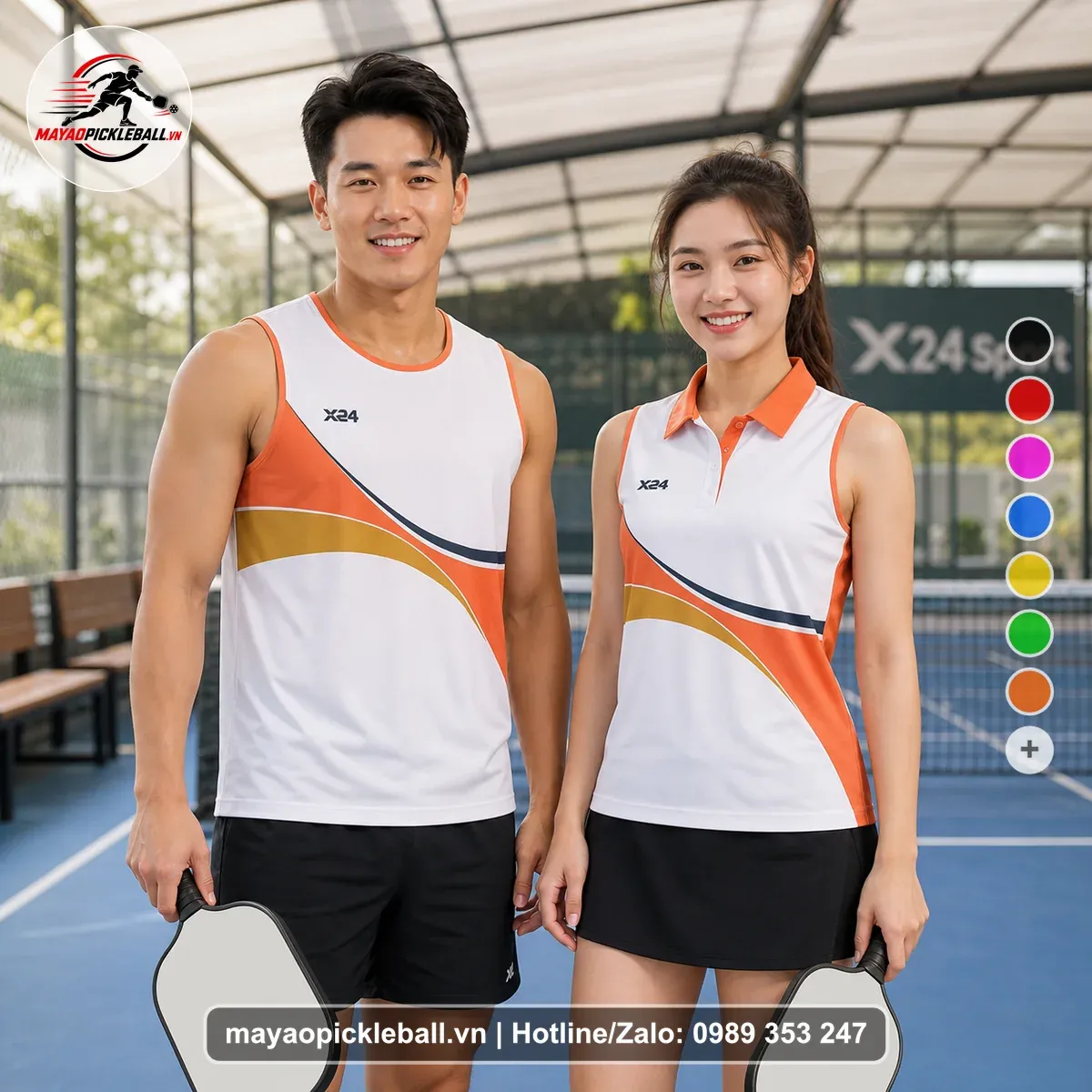 Bộ Quần Áo Pickleball PND-PB-546 Trắng Cam Vàng Olive
