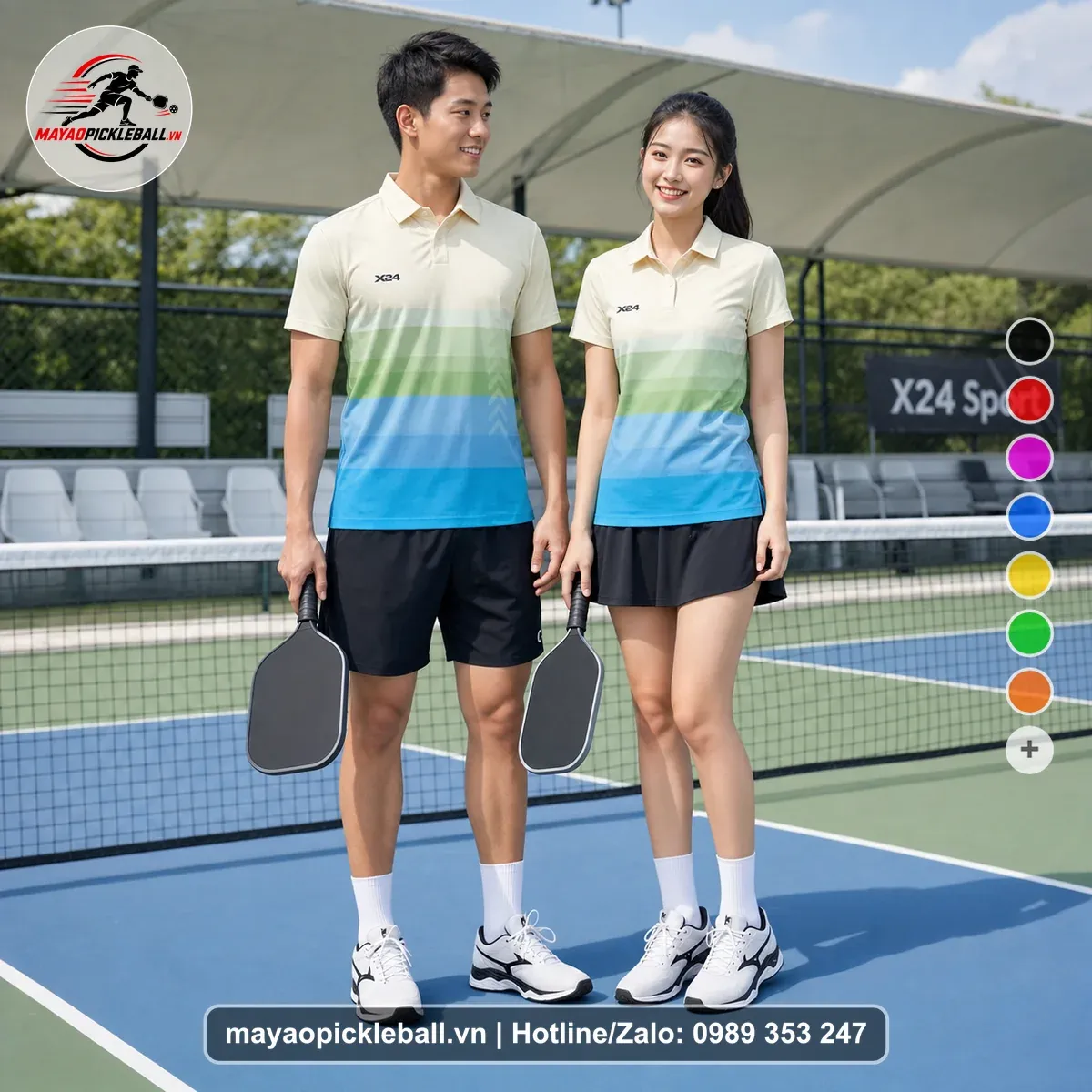 Bộ Quần Áo Pickleball PND-PB-548 Kem Xanh Lá Xanh Cyan