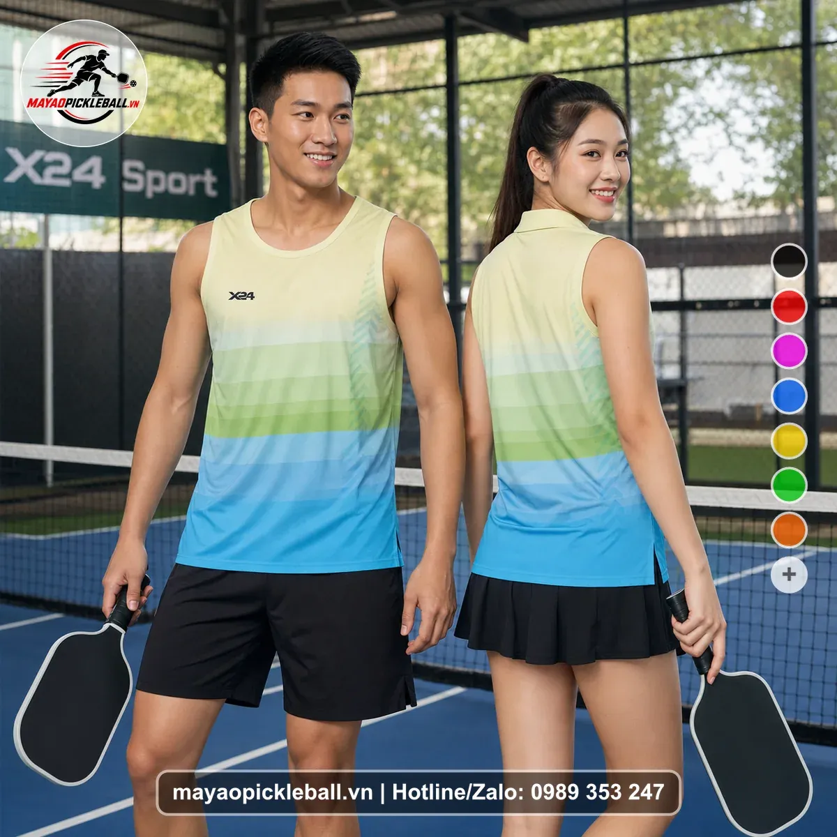 Bộ Quần Áo Pickleball PND-PB-548 Kem Xanh Lá Xanh Cyan