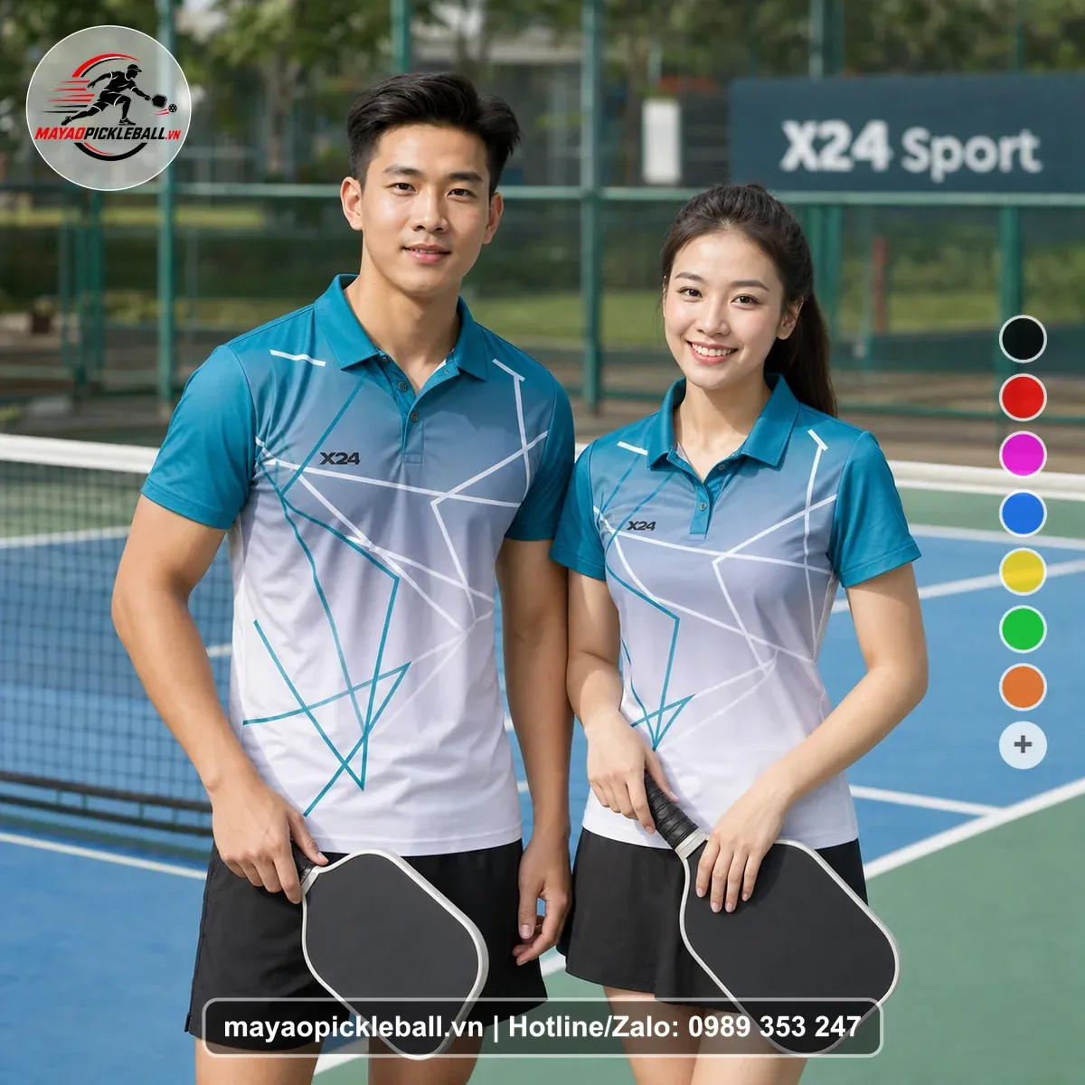 Bộ Quần Áo Pickleball PND-PB-554 Xanh Ngọc Trắng Xám Nhạt