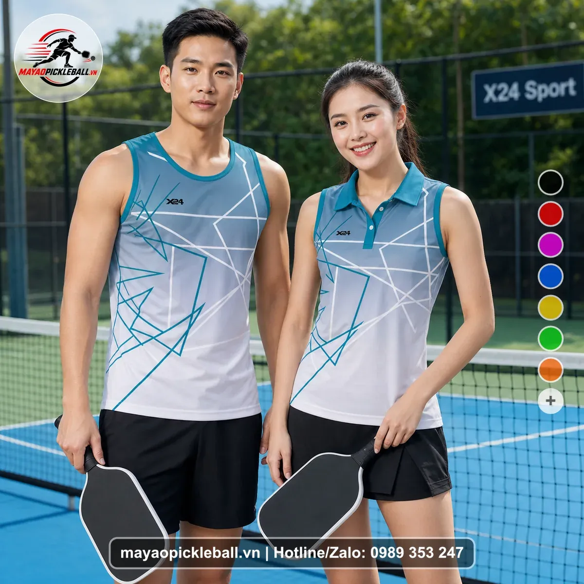 Bộ Quần Áo Pickleball PND-PB-554 Xanh Ngọc Trắng Xám Nhạt