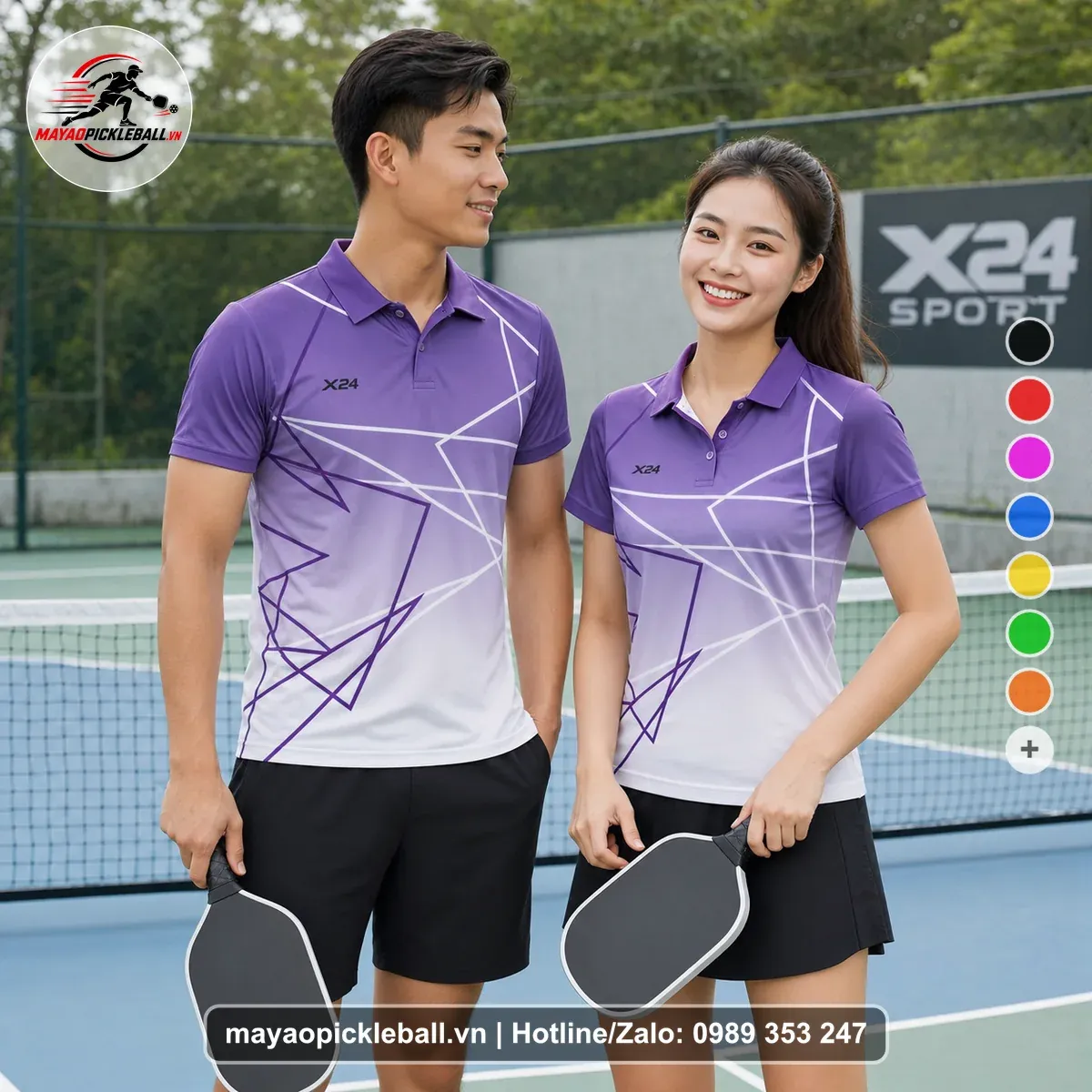 Bộ Quần Áo Pickleball PND-PB-555 Tím Trắng Xám Nhạt
