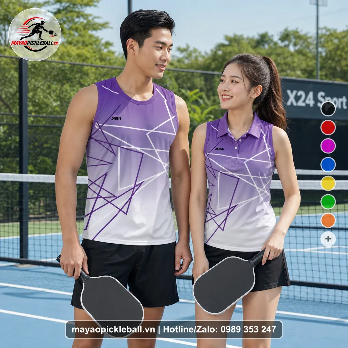 Bộ Quần Áo Pickleball PND-PB-555 Tím Trắng Xám Nhạt