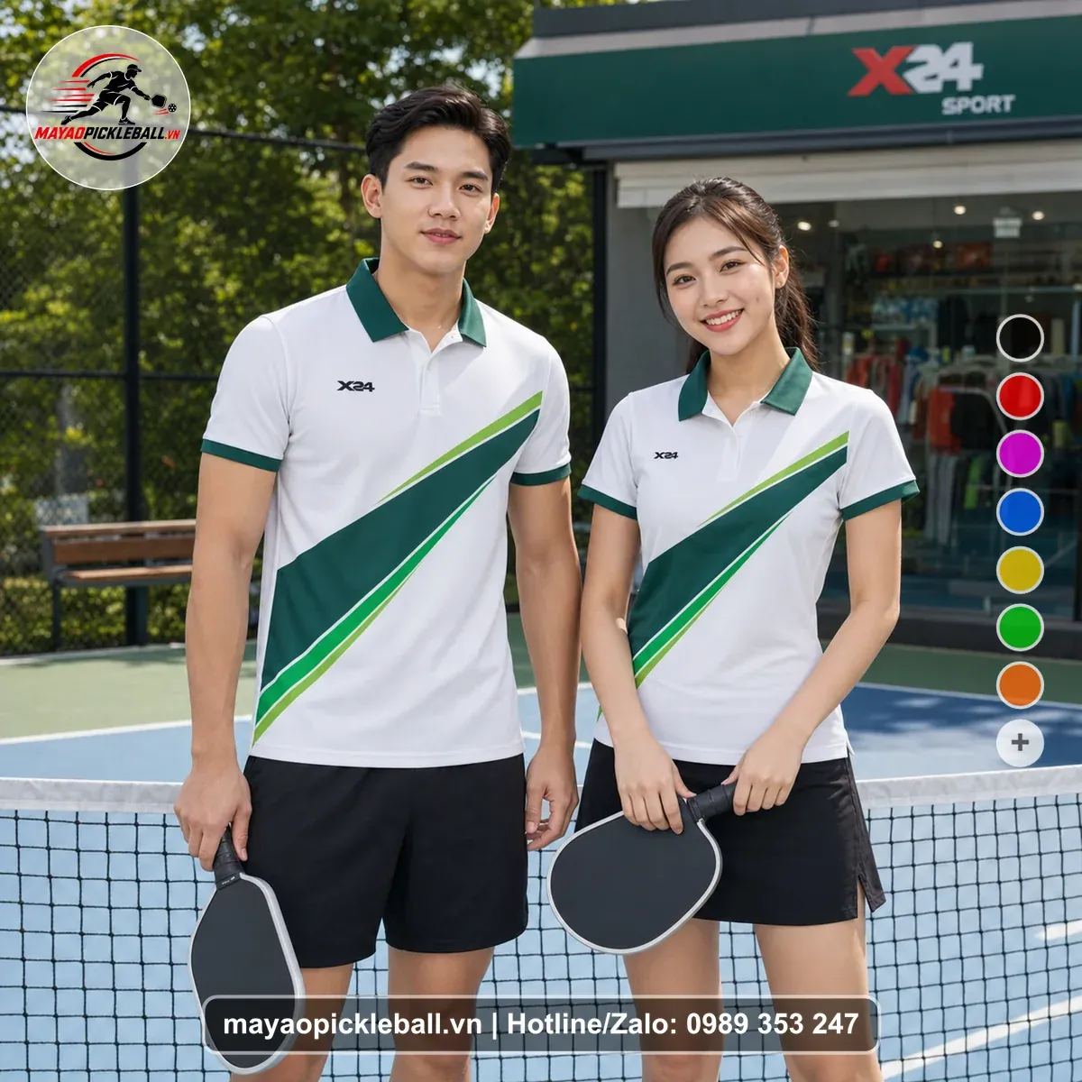 Bộ Quần Áo Pickleball PND-PB-558 Trắng Xanh Ve Chai Xanh Lá