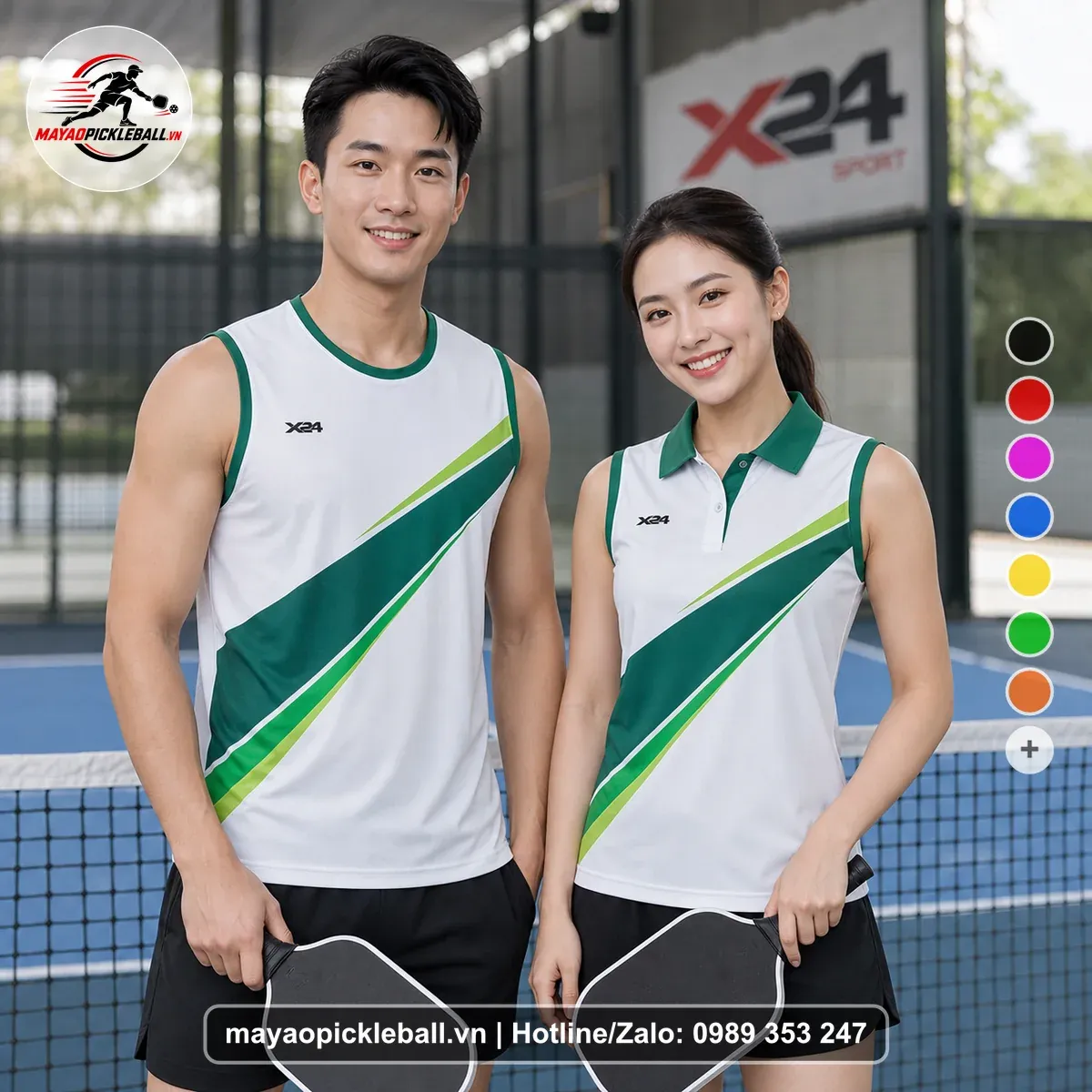 Bộ Quần Áo Pickleball PND-PB-558 Trắng Xanh Ve Chai Xanh Lá