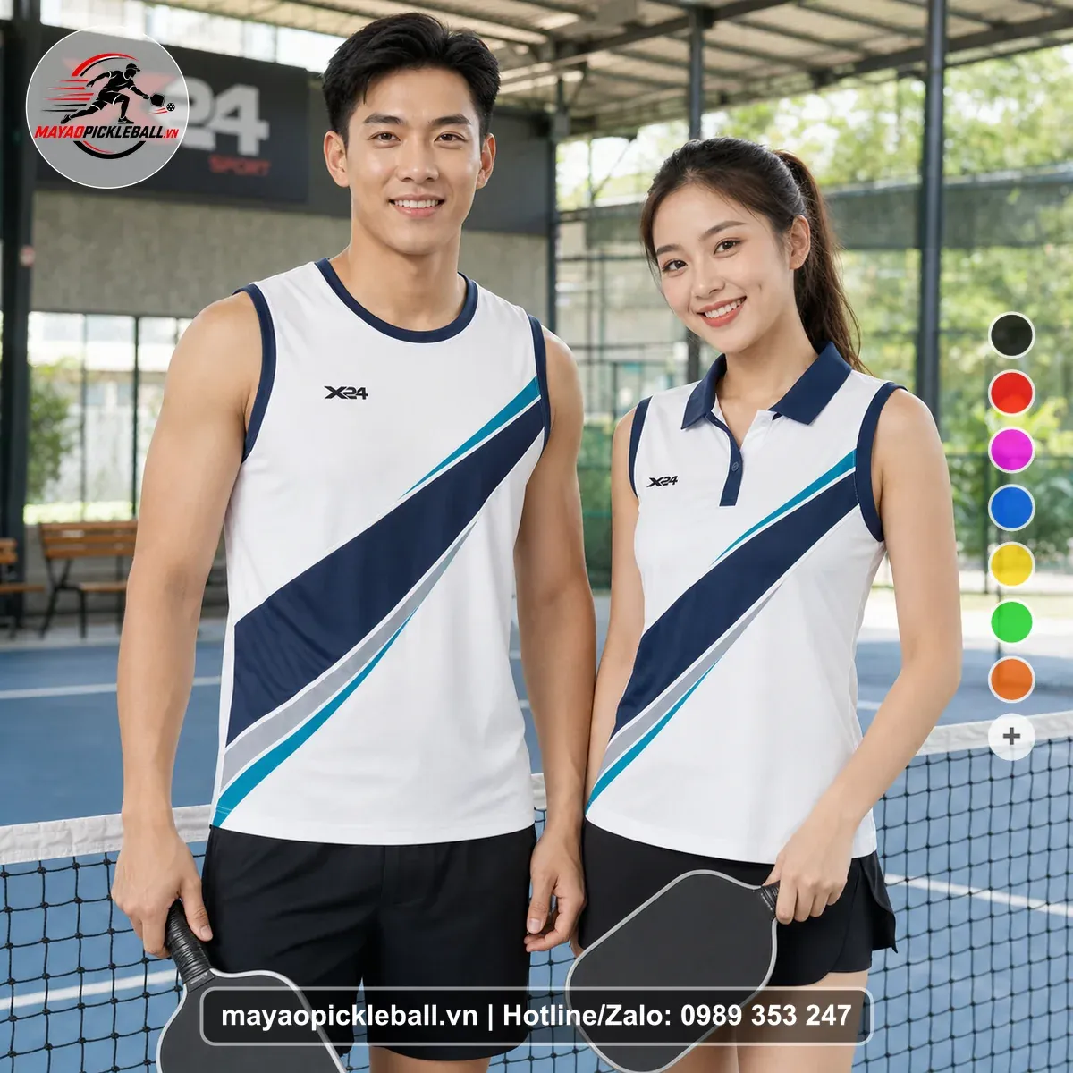 Bộ Quần Áo Pickleball PND-PB-559 Trắng Tím Than Xanh