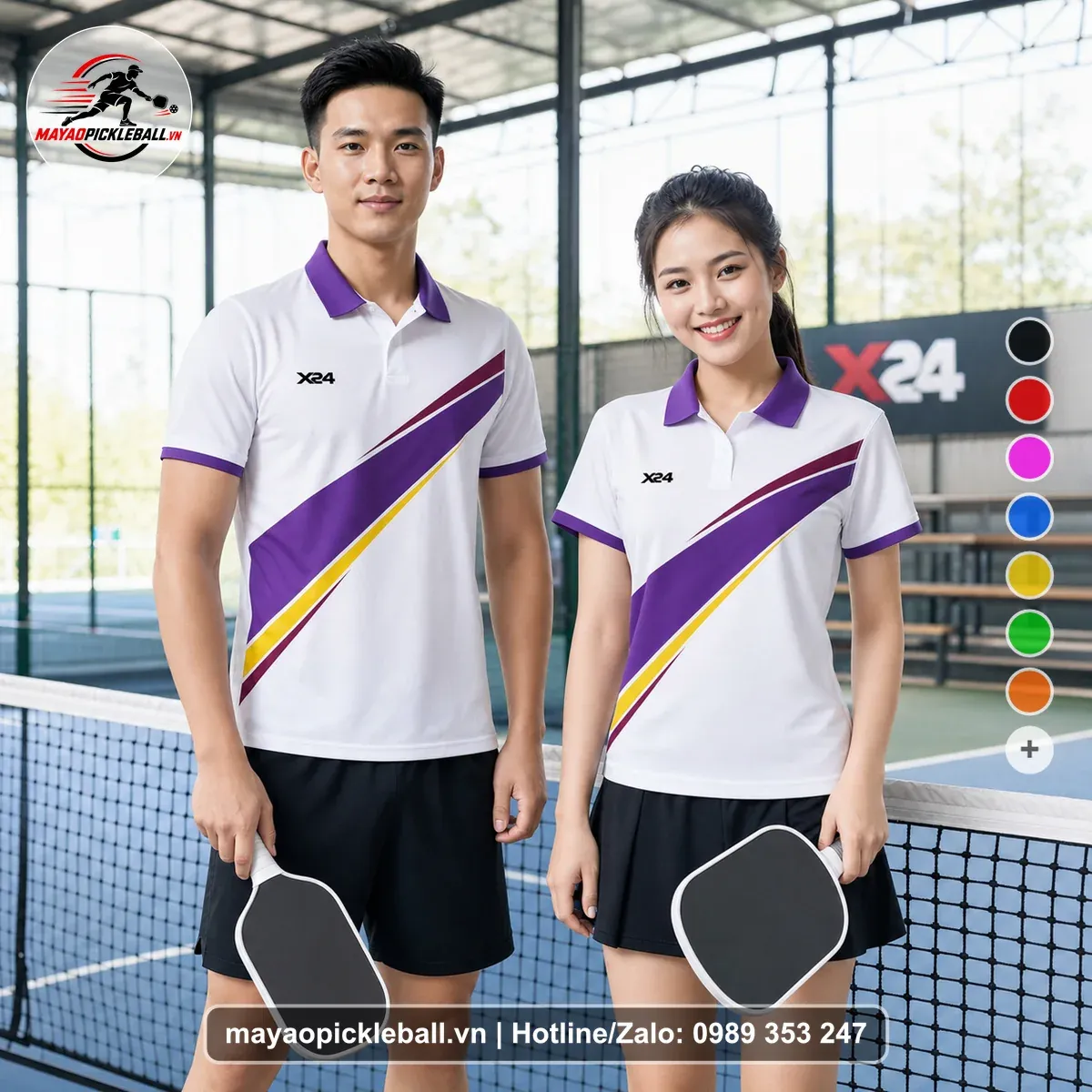 Bộ Quần Áo Pickleball PND-PB-560 Trắng Tím Vàng