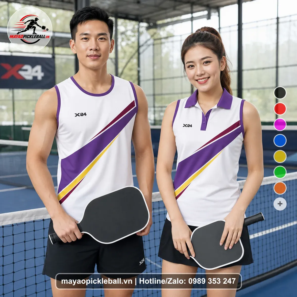 Bộ Quần Áo Pickleball PND-PB-560 Trắng Tím Vàng