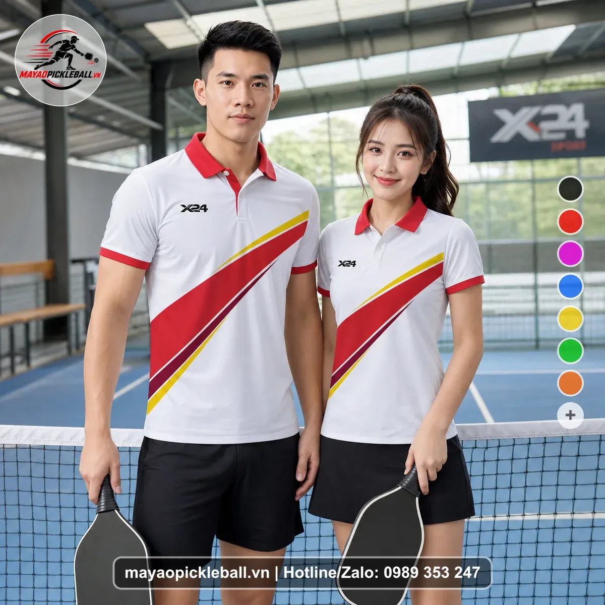 Bộ Quần Áo Pickleball PND-PB-561 Trắng Đỏ Vàng