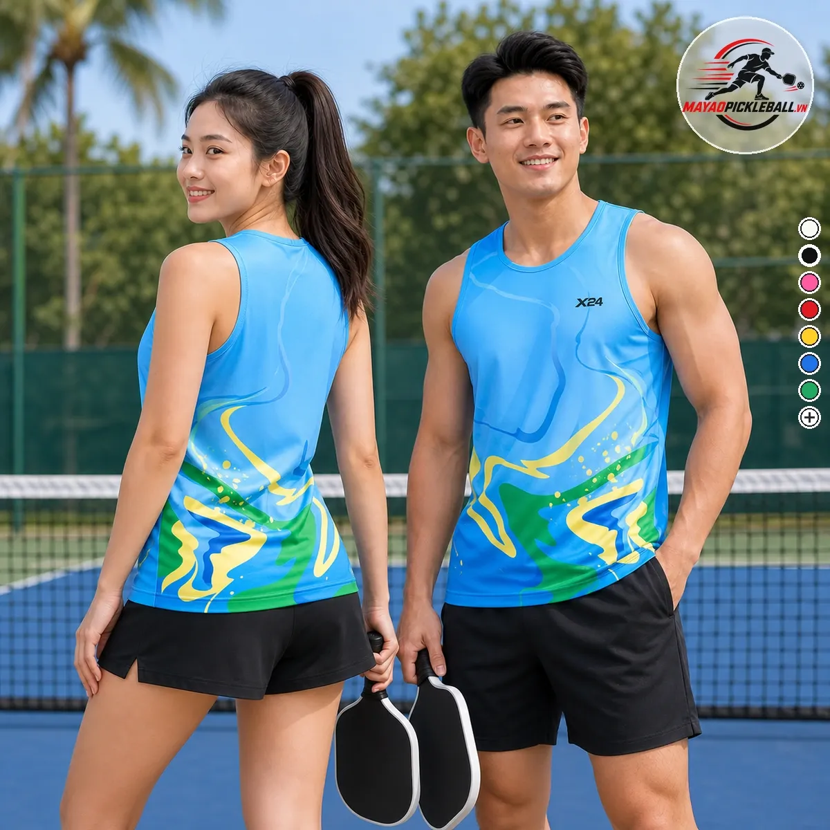 Bộ Quần Áo Pickleball Nam Nữ PND Xanh Dương Xanh Lá Vàng PND-PB-003