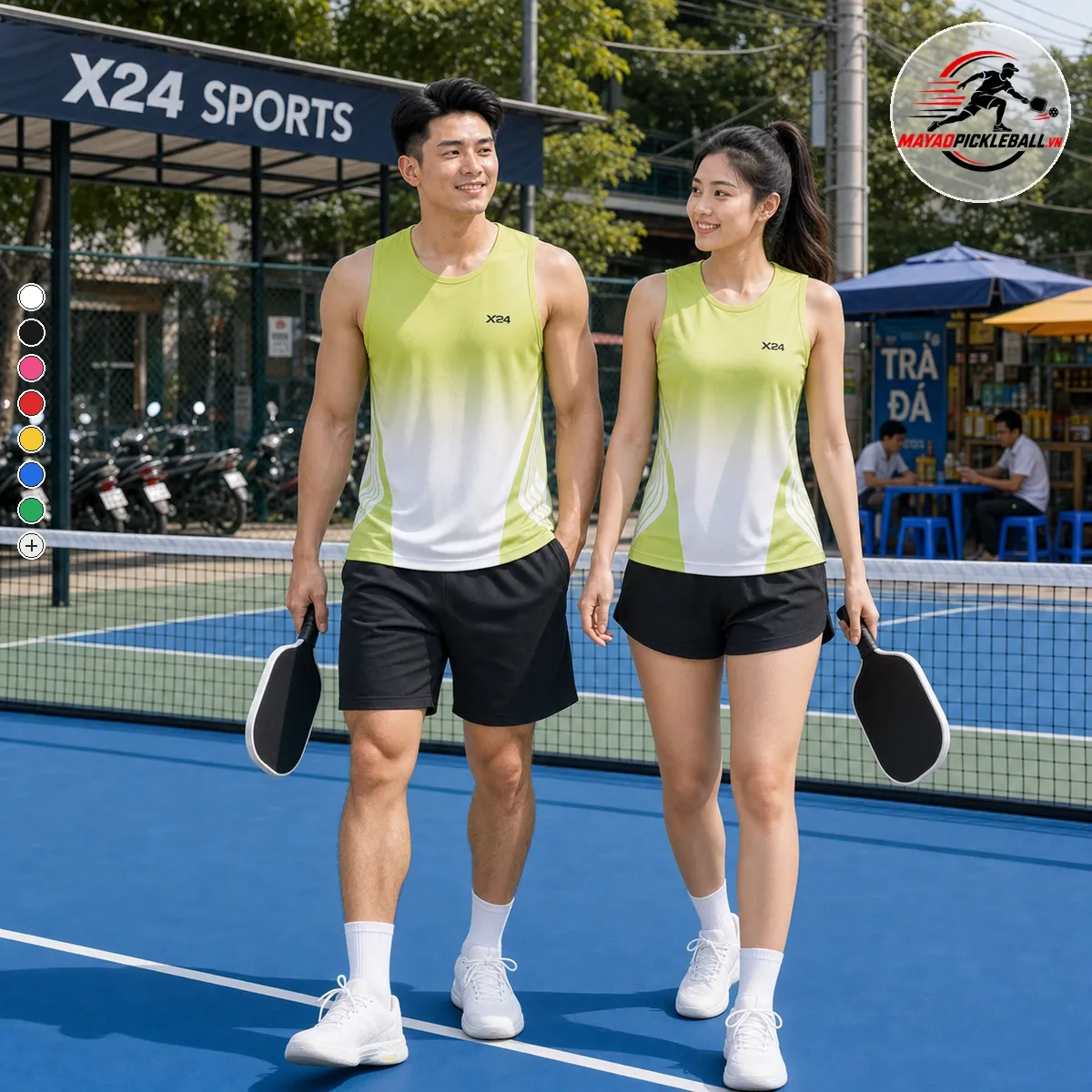 Áo pickleball nam nữ không tay sát nách xanh lá trắng PND-PB-007