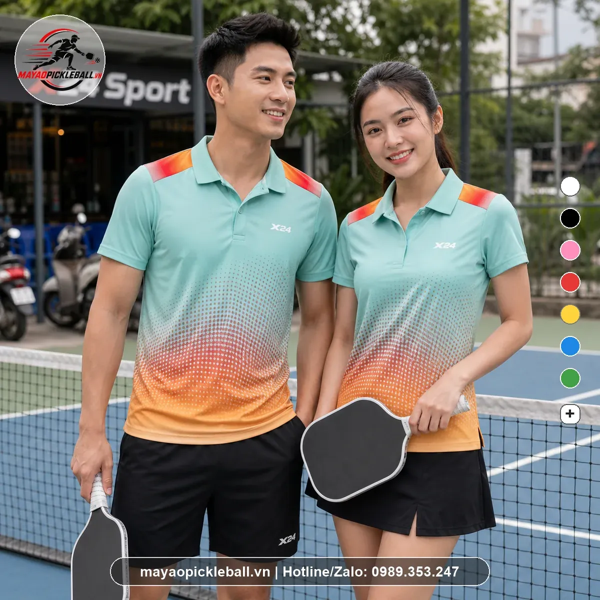 Bộ quần áo pickleball PND PB-022 xanh ngọc cam có cổ