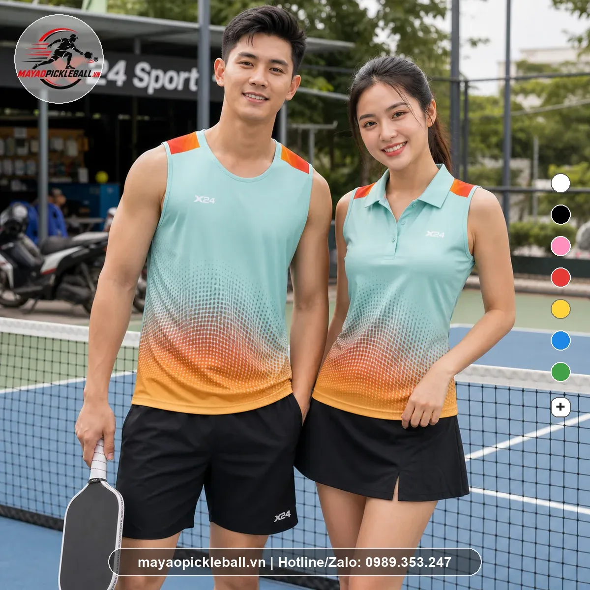 Bộ quần áo pickleball PND PB-022 xanh ngọc cam không tay