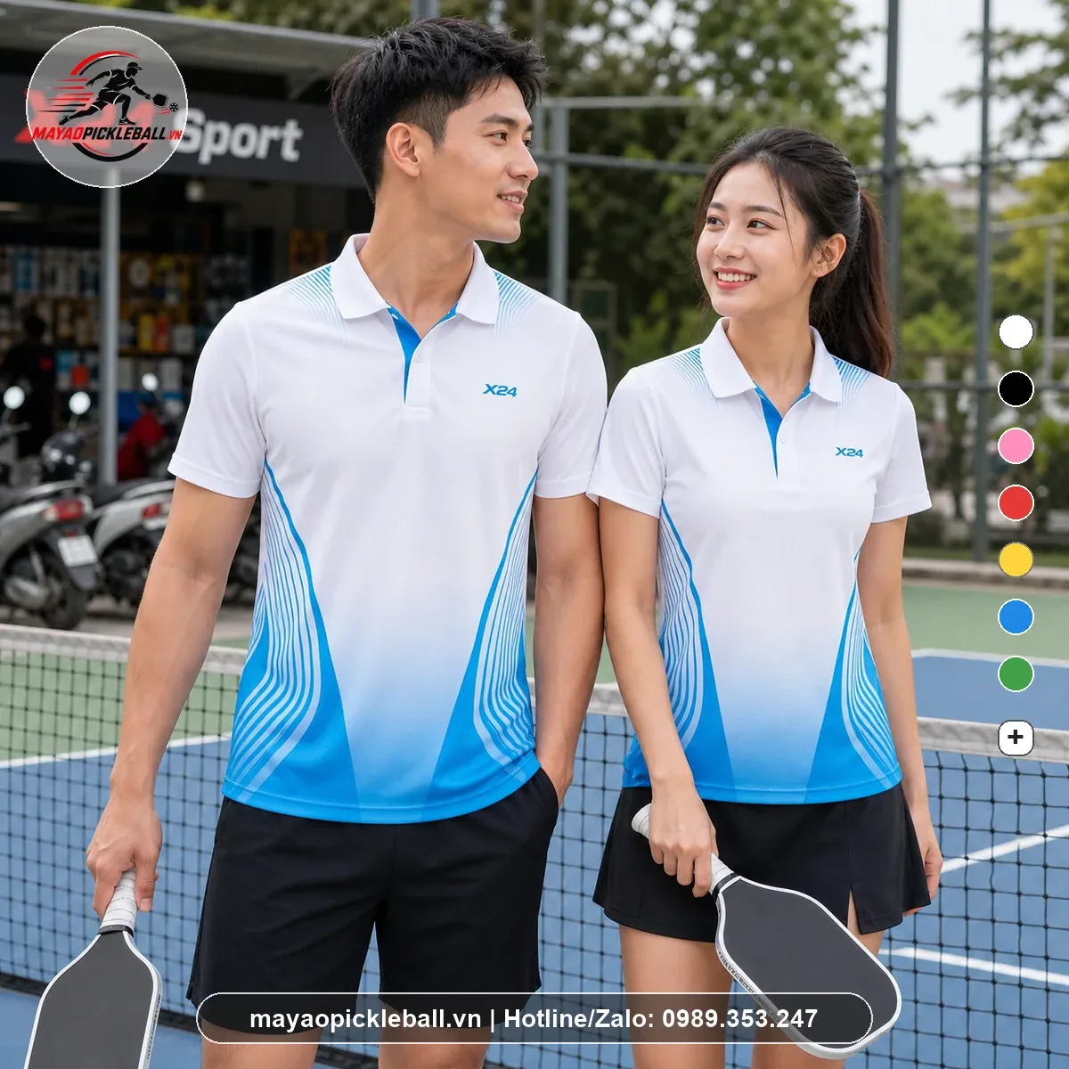 Bộ quần áo pickleball PND PB-023 trắng xanh dương có cổ