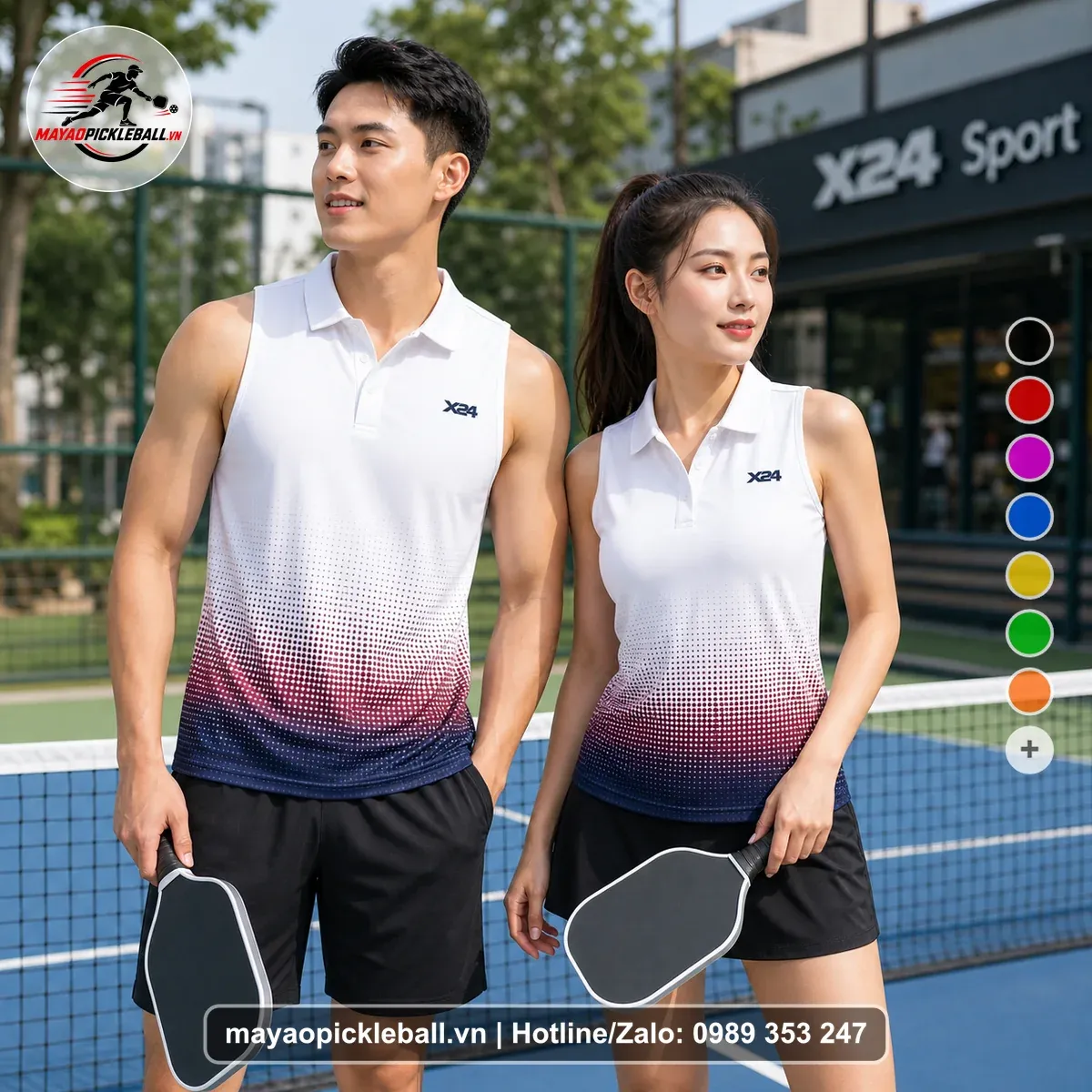 Bộ Quần Áo Pickleball PND-PB-043 Trắng Đỏ Xanh Đậm Năng Động