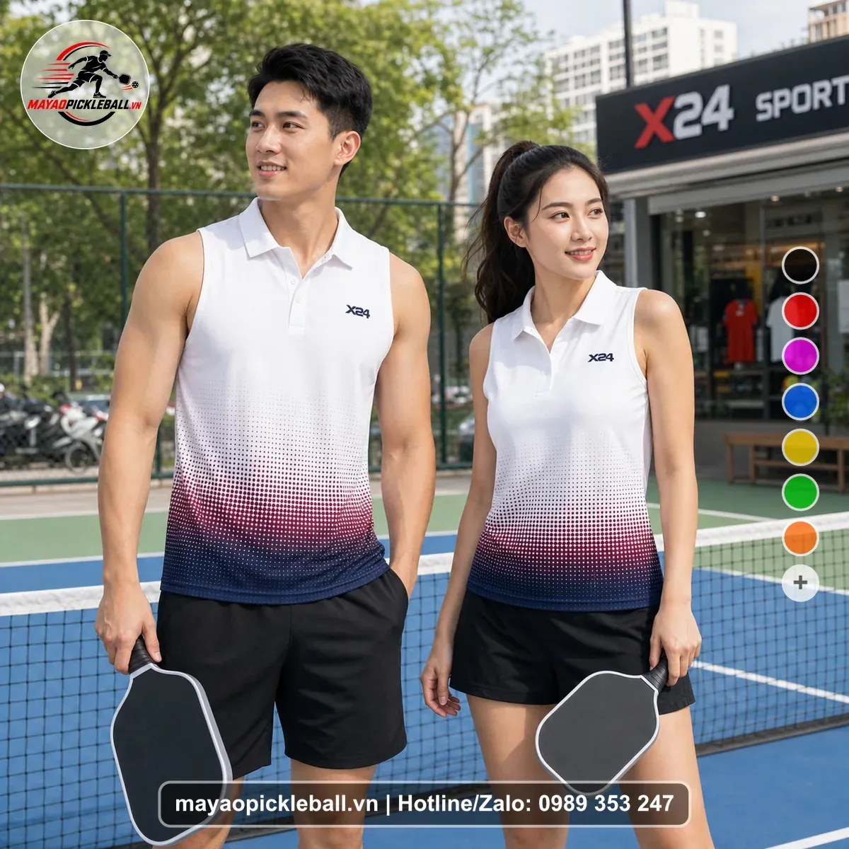 Bộ Quần Áo Pickleball PND-PB-043 Trắng Đỏ Xanh Đậm Năng Động