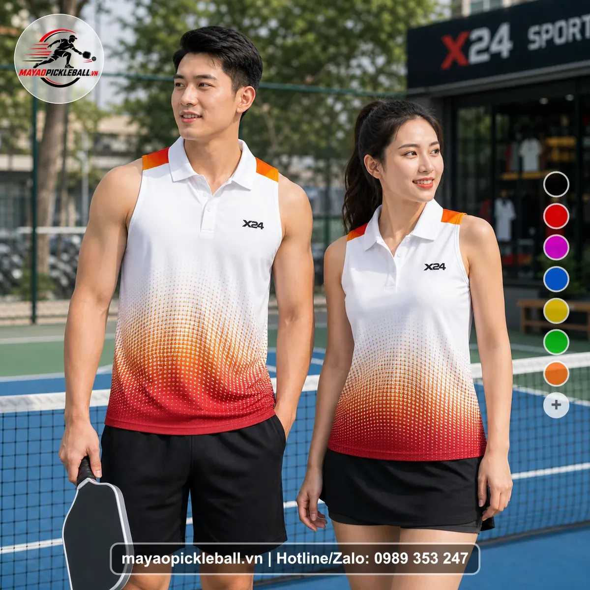 Bộ Quần Áo Pickleball PND-PB-044 Trắng Cam Đỏ Năng Động