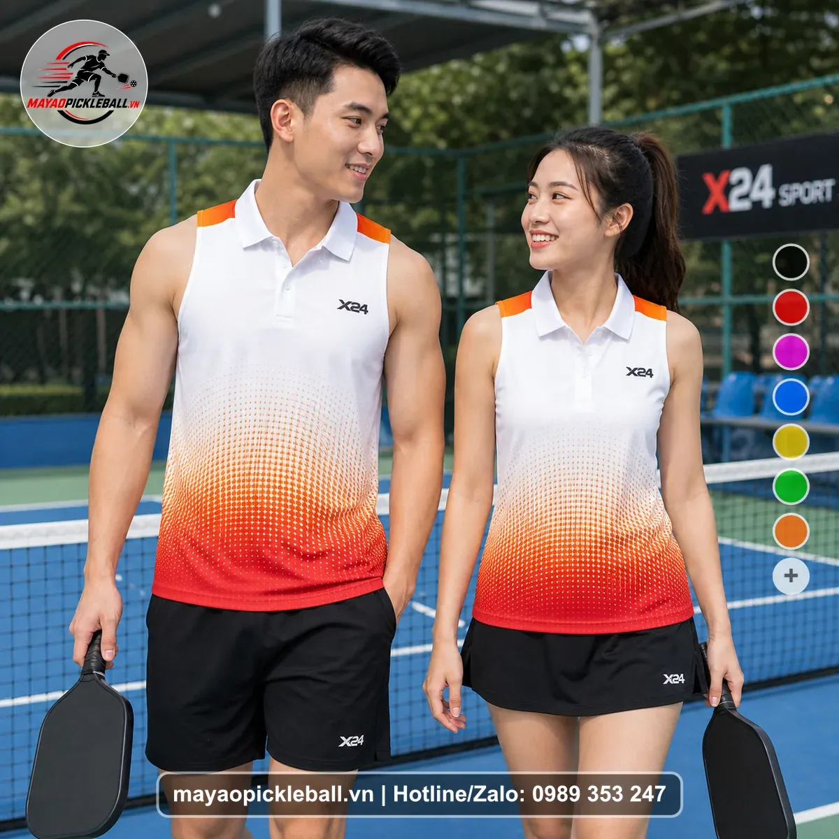 Bộ Quần Áo Pickleball PND-PB-044 Trắng Cam Đỏ Năng Động