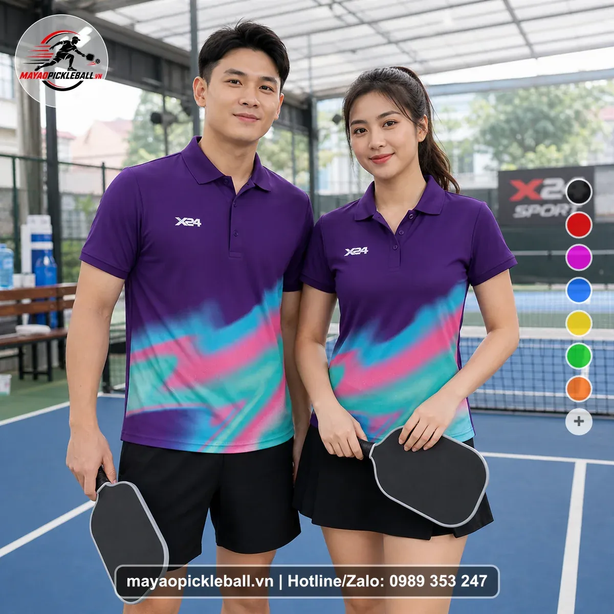 Bộ Quần Áo Pickleball PND-PB-049 Tím Cyan Hồng Năng Động
