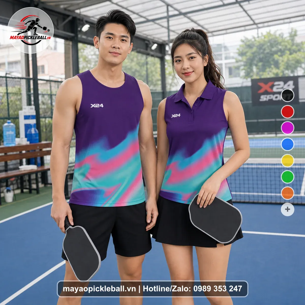 Bộ Quần Áo Pickleball PND-PB-049 Tím Cyan Hồng Năng Động