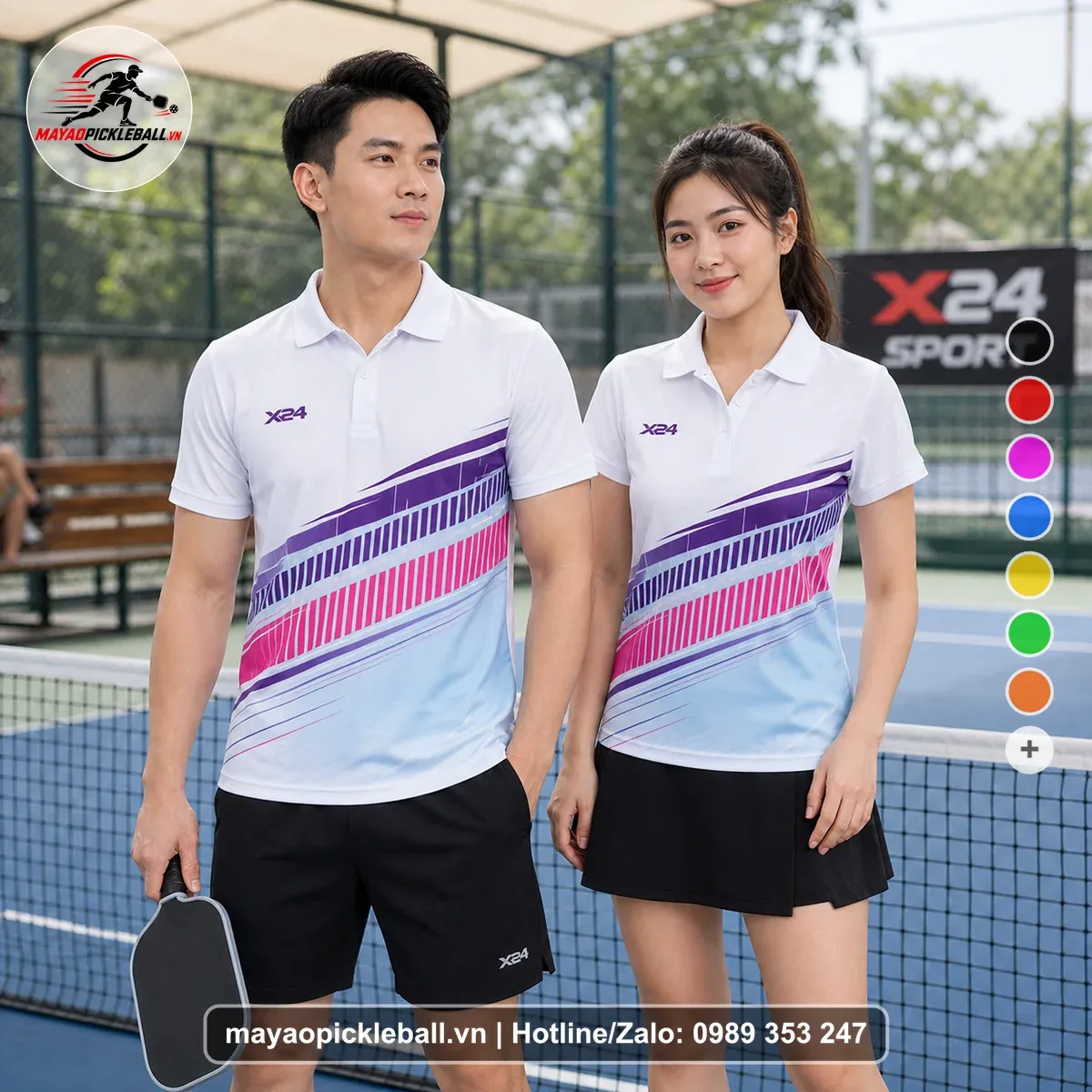 Bộ Quần Áo Pickleball PND-PB-053 Trắng Xanh Nhạt Tím Năng Động