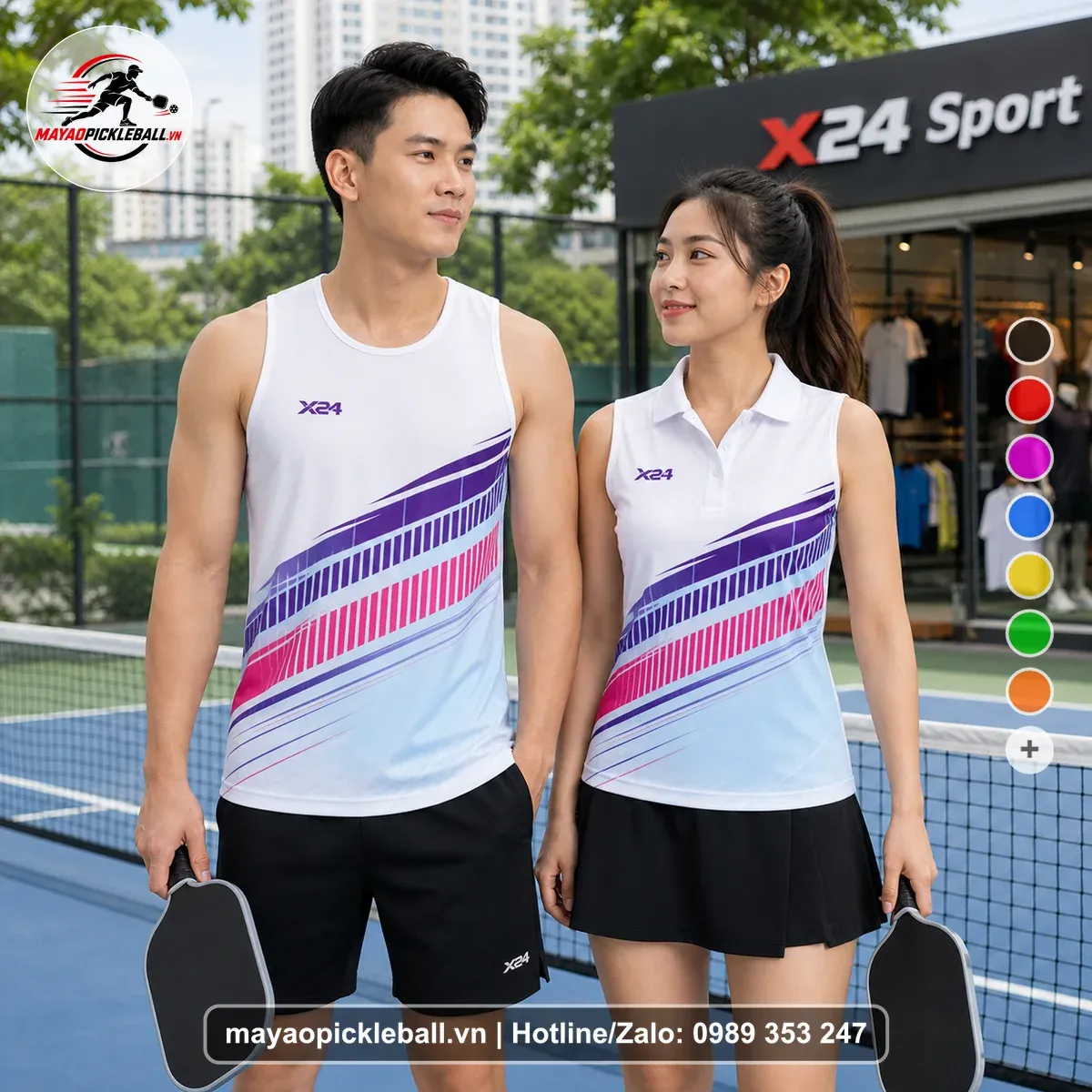 Bộ Quần Áo Pickleball PND-PB-053 Trắng Xanh Nhạt Tím Năng Động