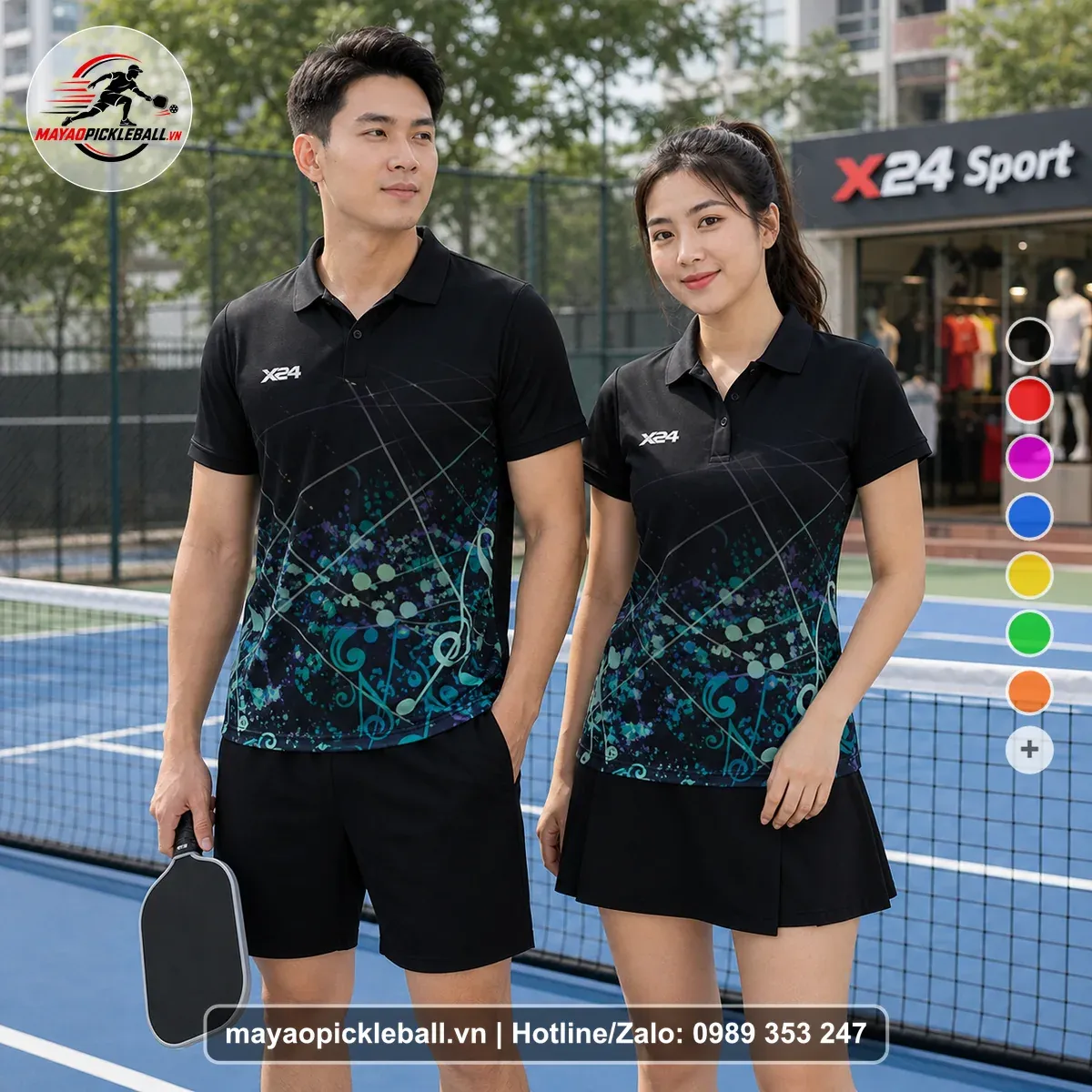 Bộ Quần Áo Pickleball PND-PB-054 Đen Xanh Ngọc Tím Năng Động