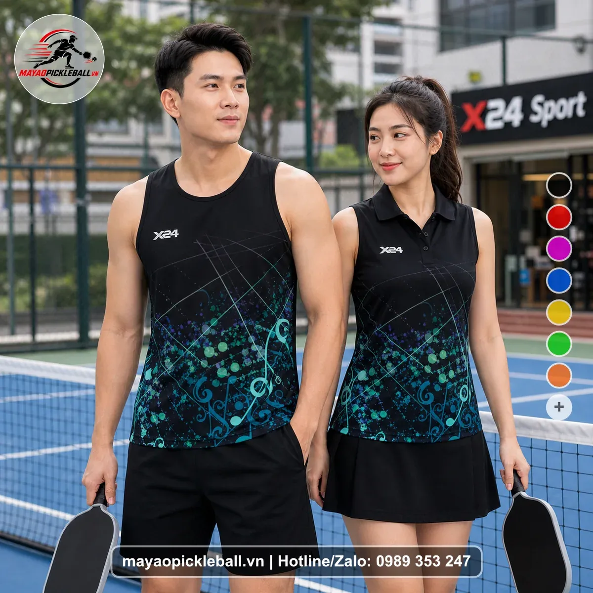 Bộ Quần Áo Pickleball PND-PB-054 Đen Xanh Ngọc Tím Năng Động