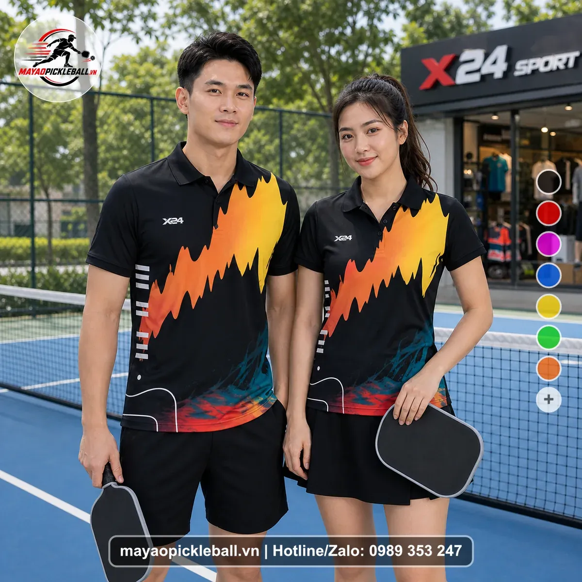 Bộ Quần Áo Pickleball PND-PB-056 Đen Vàng Cam Năng Động