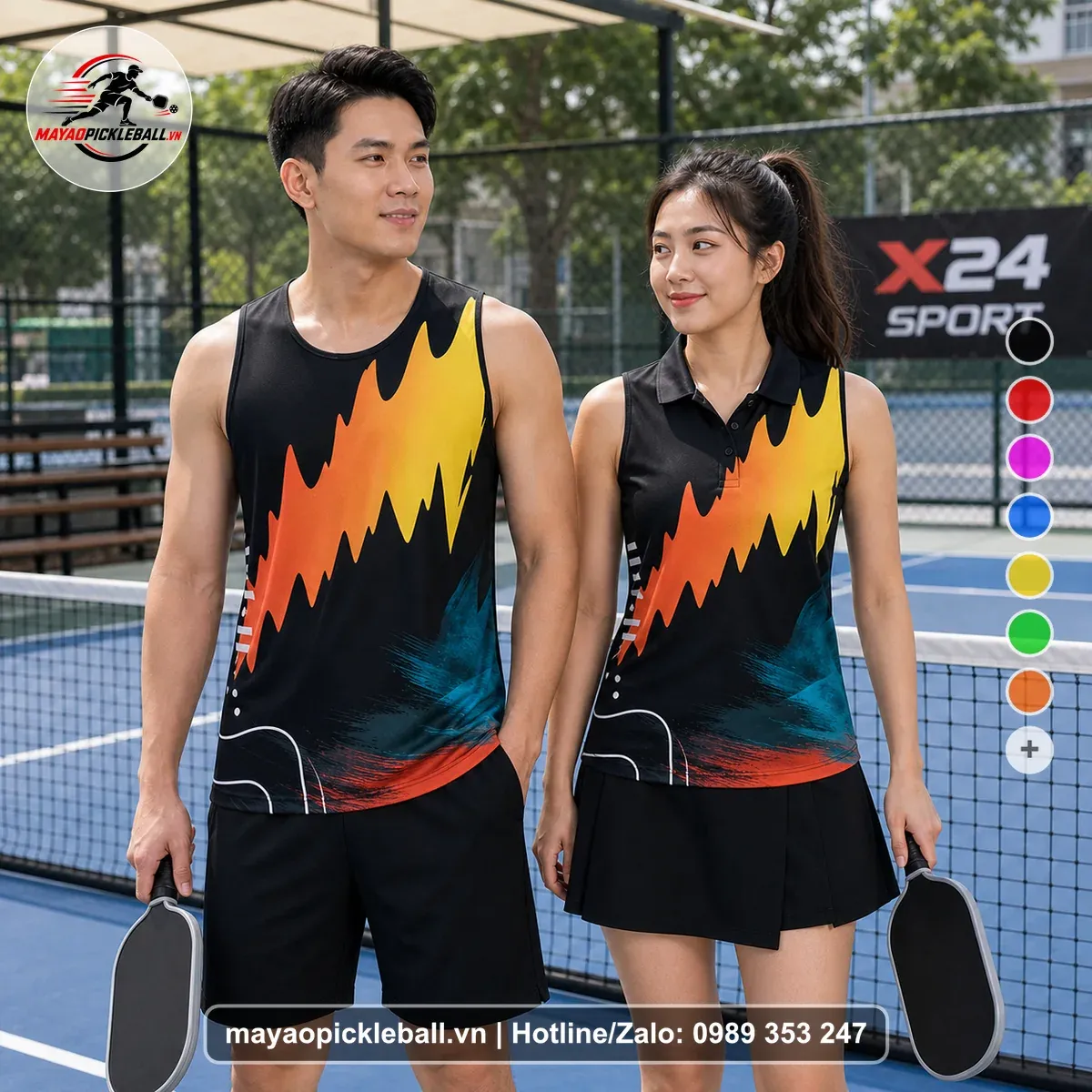 Bộ Quần Áo Pickleball PND-PB-056 Đen Vàng Cam Năng Động