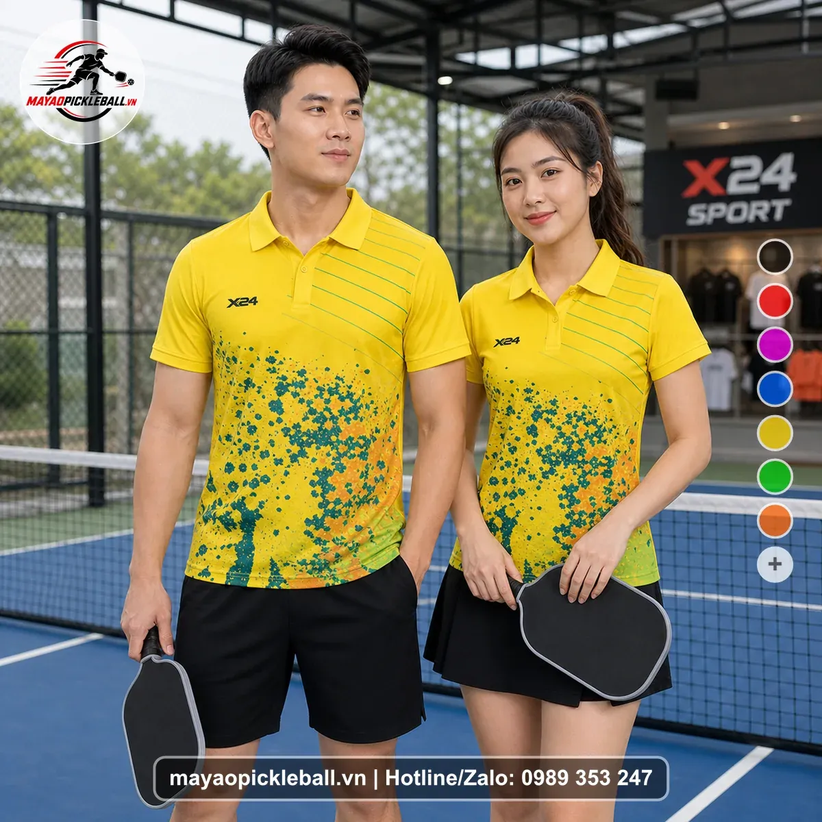 Bộ Quần Áo Pickleball PND-PB-058 Vàng Xanh Teal Cam Năng Động