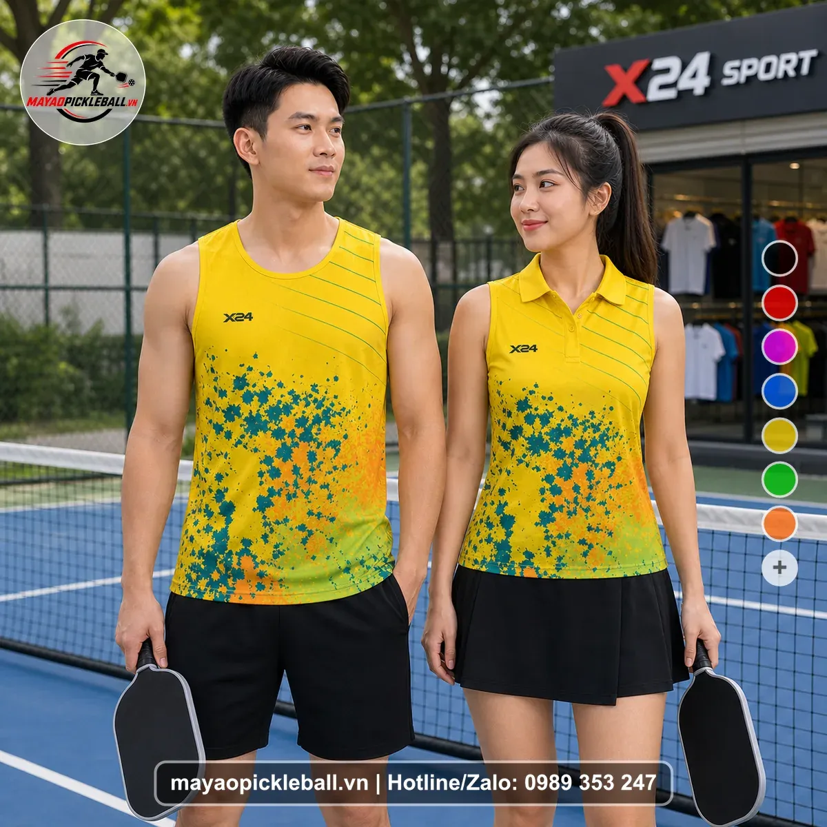 Bộ Quần Áo Pickleball PND-PB-058 Vàng Xanh Teal Cam Năng Động