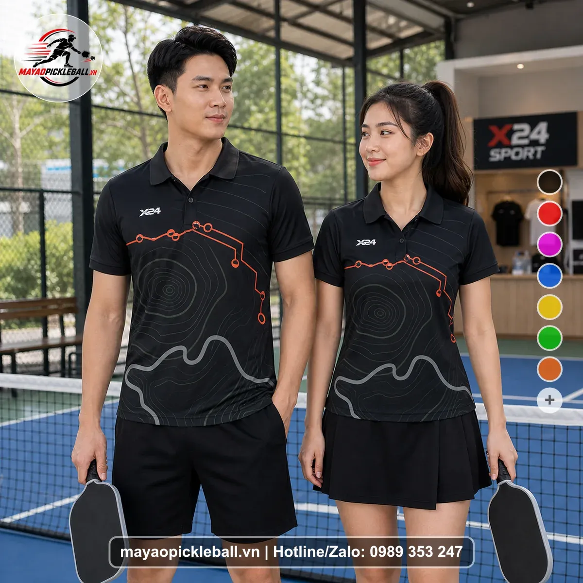 Bộ Quần Áo Pickleball PND-PB-059 Đen Đỏ Cam Xám Năng Động