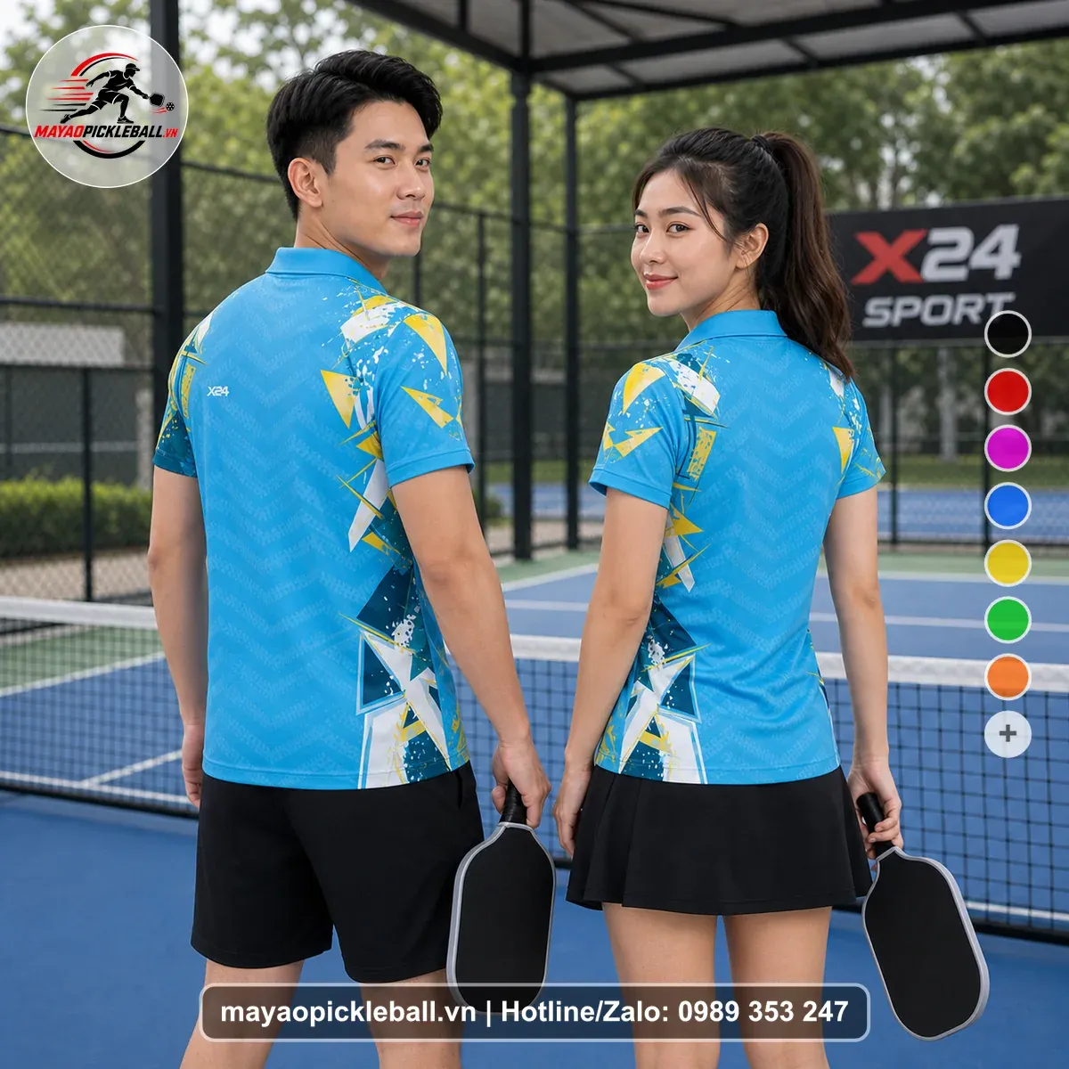 Bộ Quần Áo Pickleball PND-PB-065 Xanh Xanh Cyan Vàng Năng Động