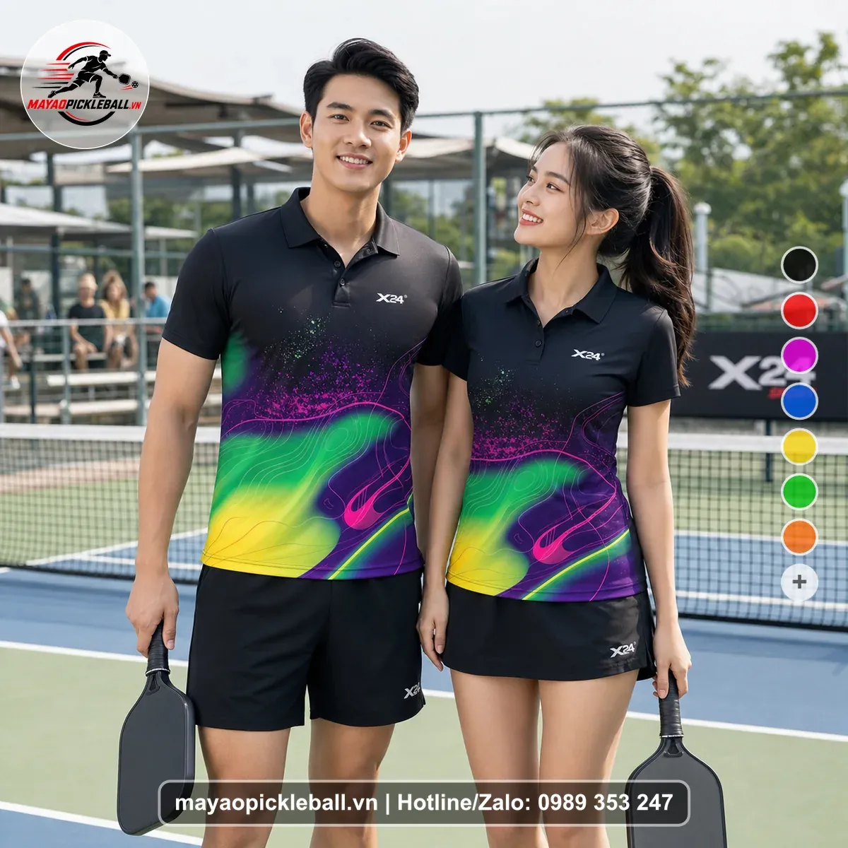 Bộ Quần Áo Pickleball PND-PB-067 Đen Xanh Neon Vàng Năng Động